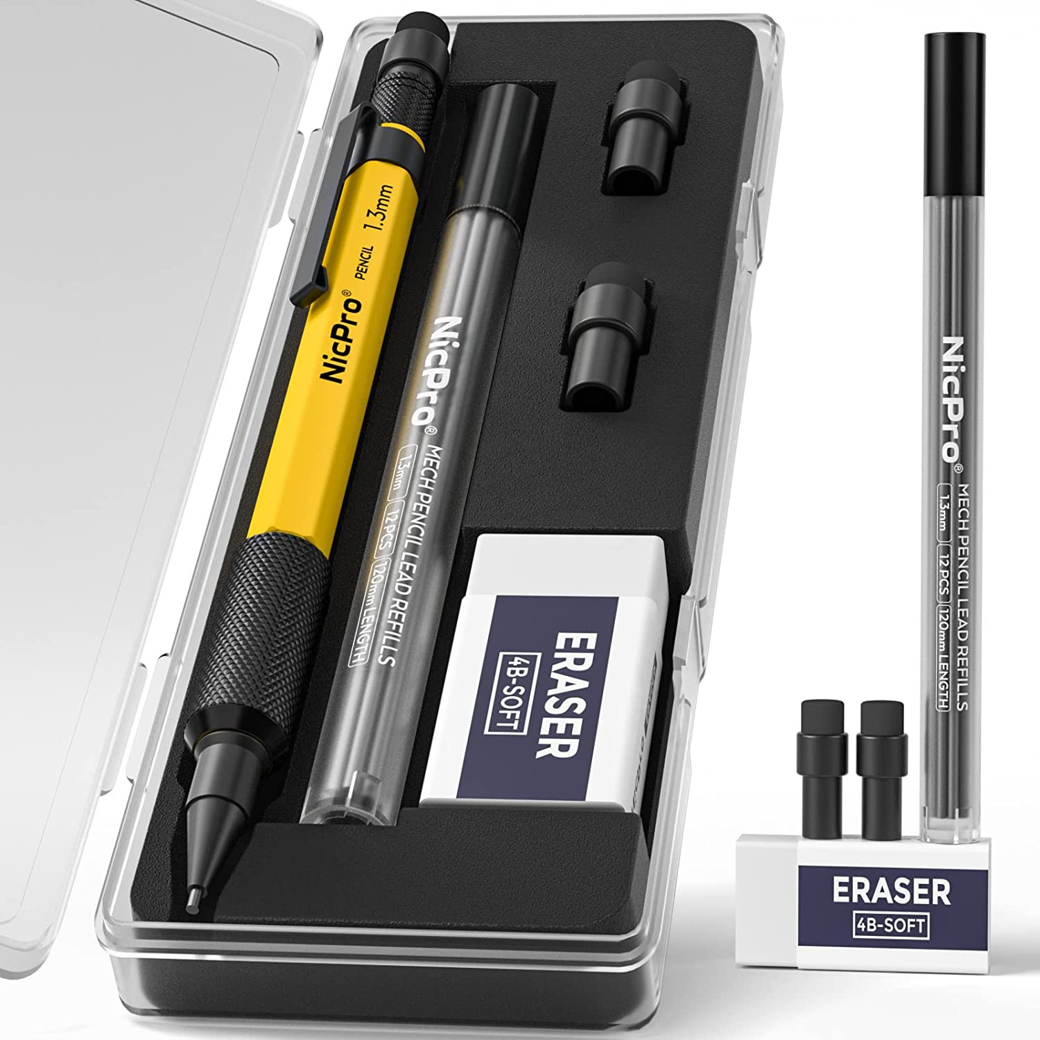 1.3 Mm Mechanical Pencil Set with 12 Lead Refill, Eraser – Weatherproof Metal MP