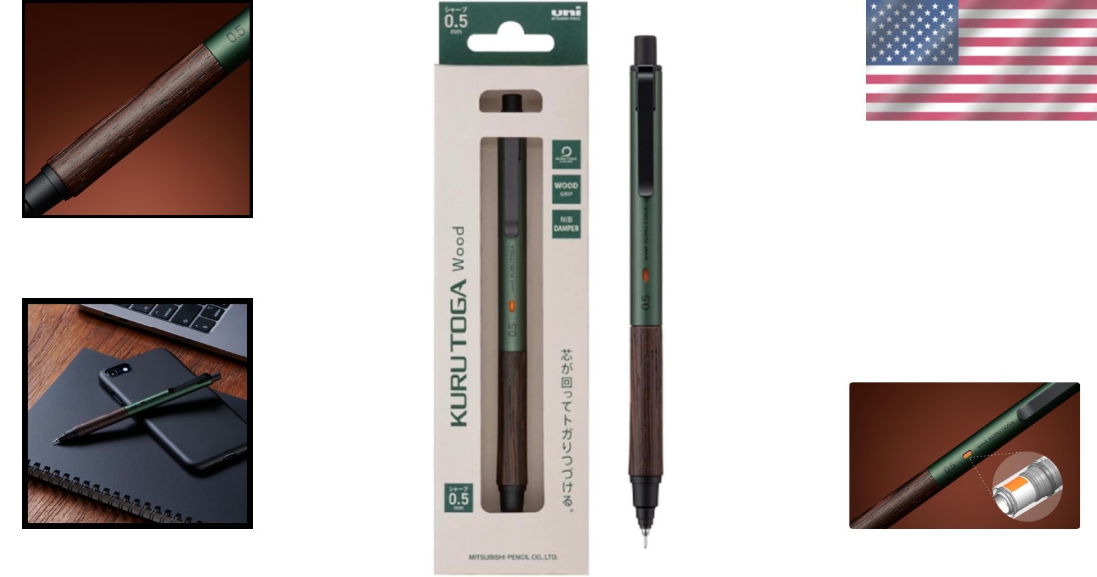 Stylish Forest Green Mechanical Pencil with Stylus Ballpoint