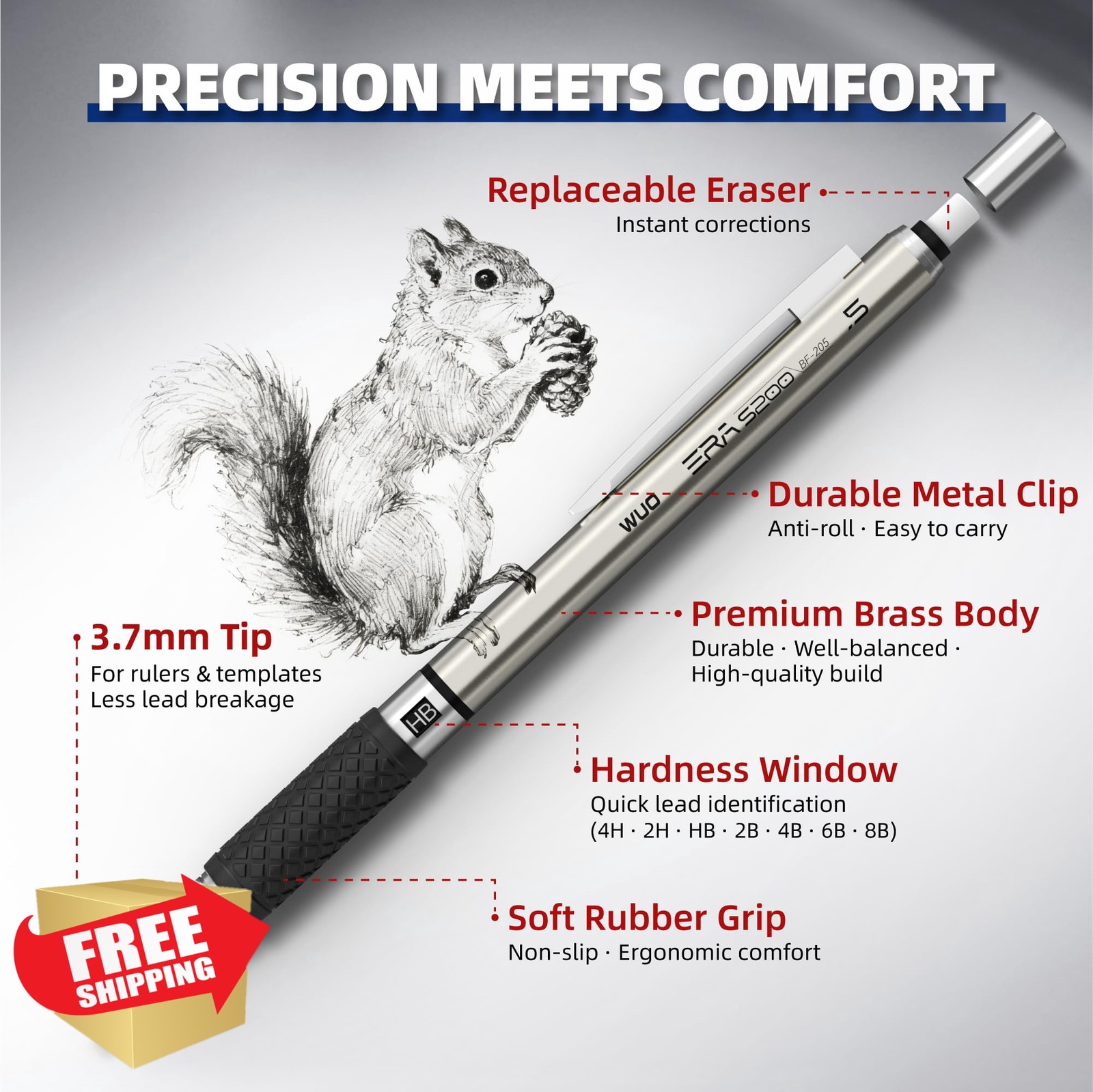 WUO 6 Pack 0.5mm Mechanical Pencils Set