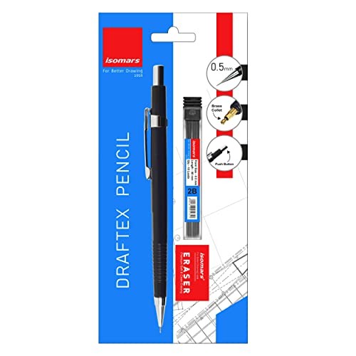 0.5mm Mechanical Pencil 2B Lead Built-in Sharpener Non Slip Grip +10 Leads