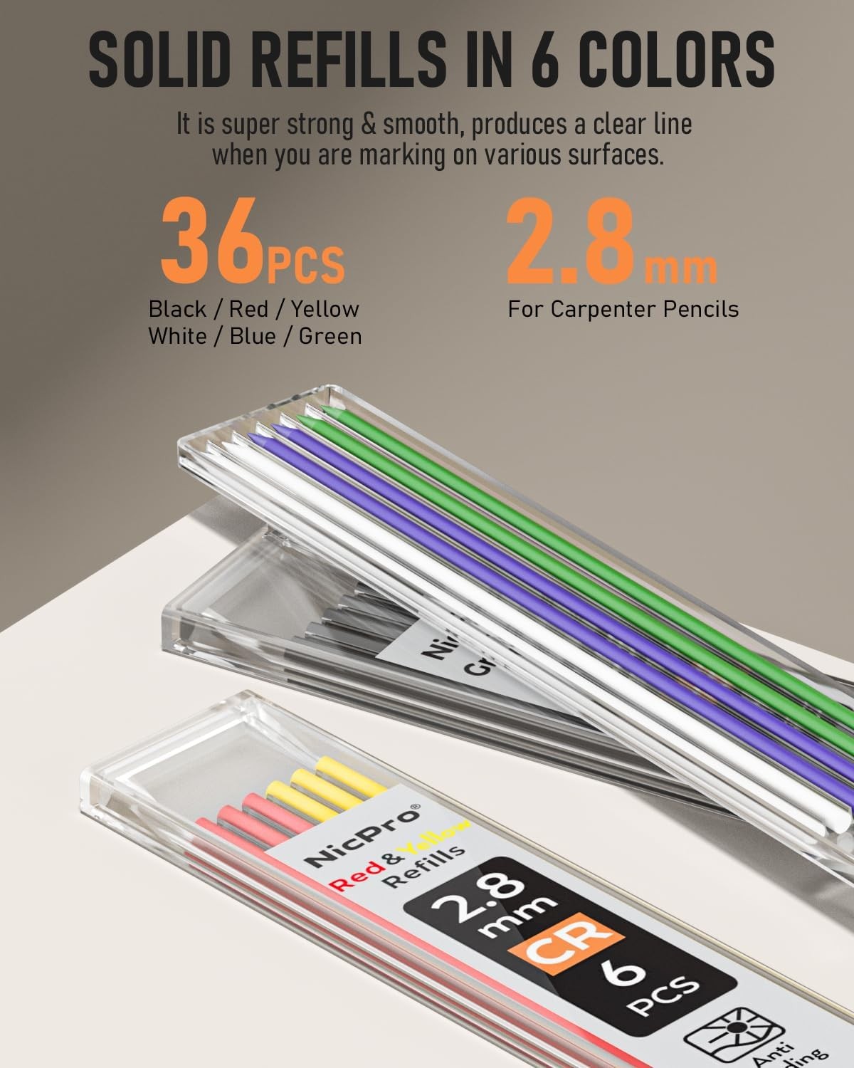 Nicpro 5 Pack Carpenter Pencil with 5 PACK, Red, Black, Yellow, Green, Blue