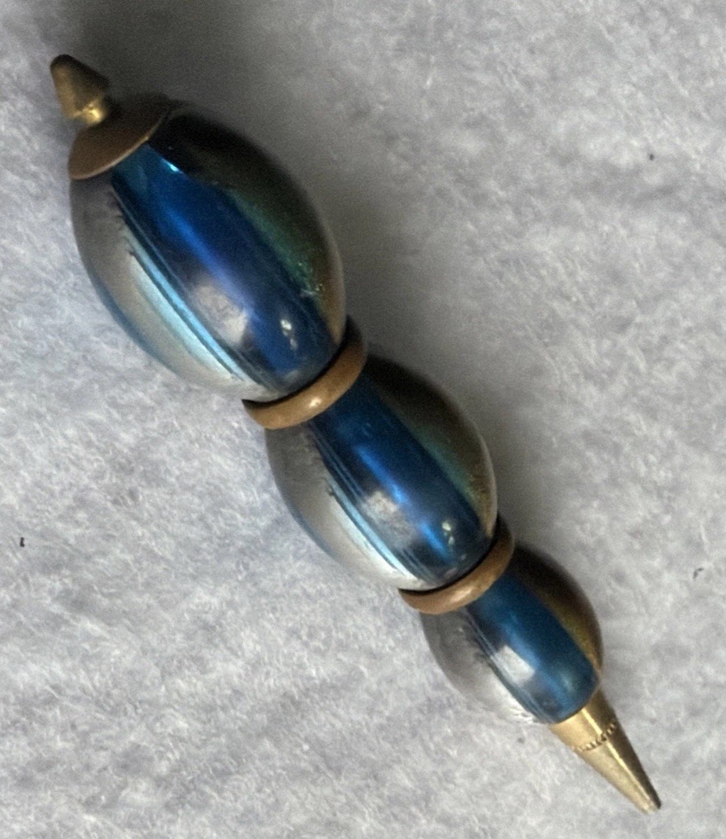 Gorgeous Gold Blue Vintage Mid Century Modern Beaded Mechanical Mini Pencil