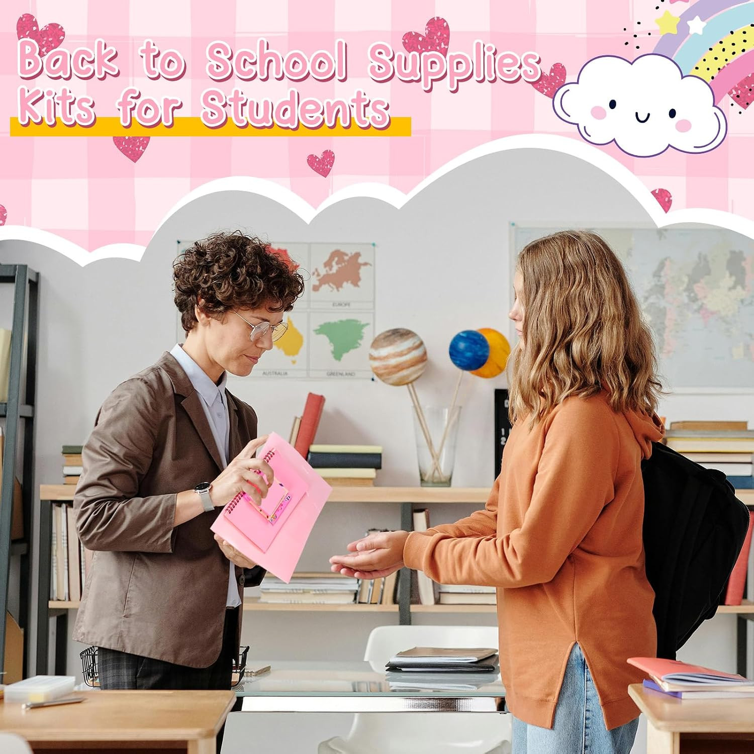 48 Pcs Pink School Supplies with Cute Pen Case Back to School Stationery Set Inc