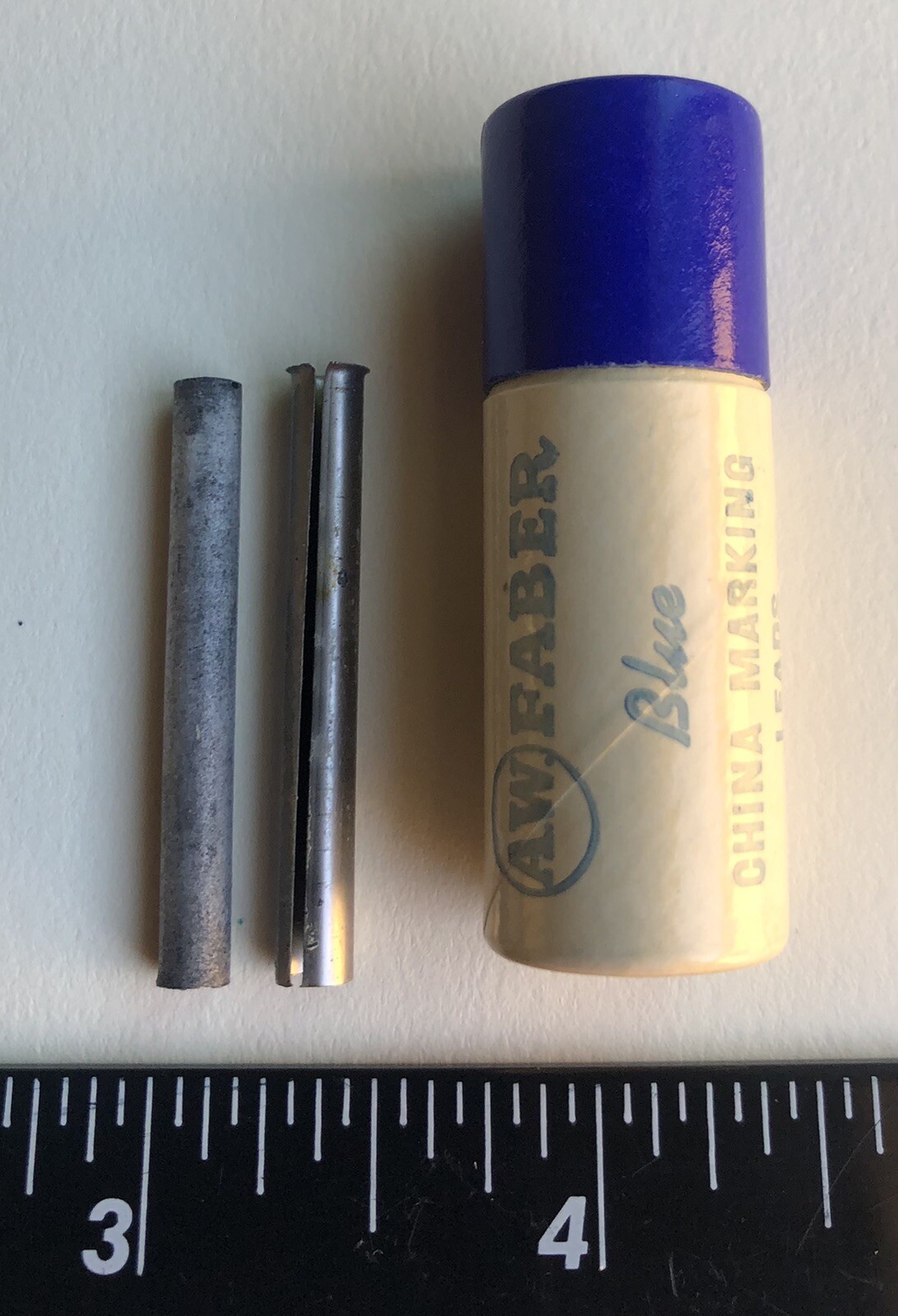Vintage A. W. Faber Blue China Marking 4mm Leads NOS 6 Per Tube Extra Holder USA