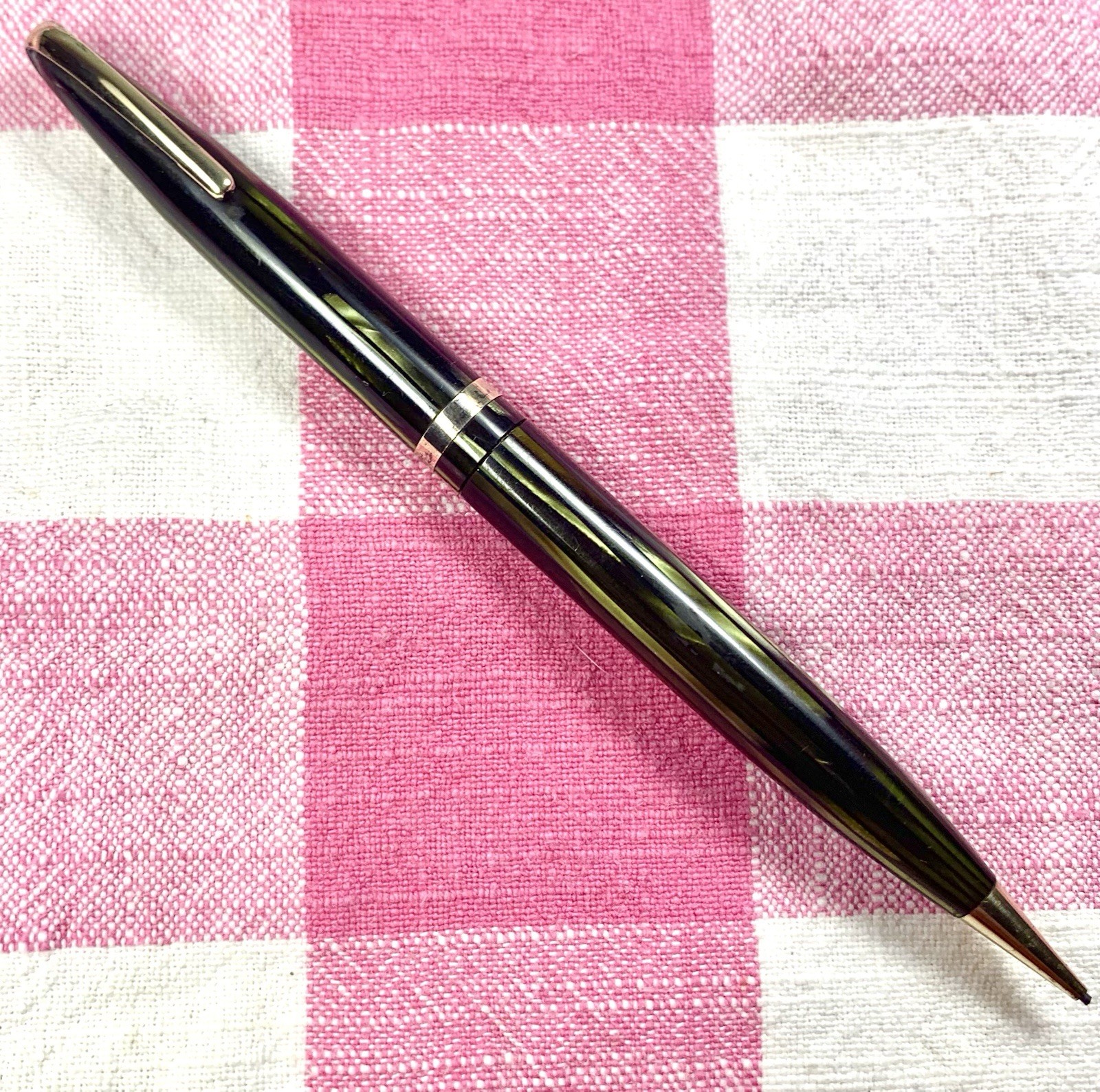 Sheaffer Balance Green Striated & Gold Military Clip Pencil Good Working
