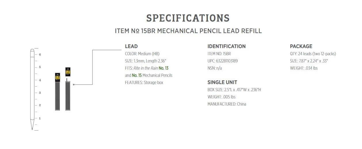 Rite in the Rain Medium HB 1.3mm Lead Pencil Refills Pack of 24 Loads Easily