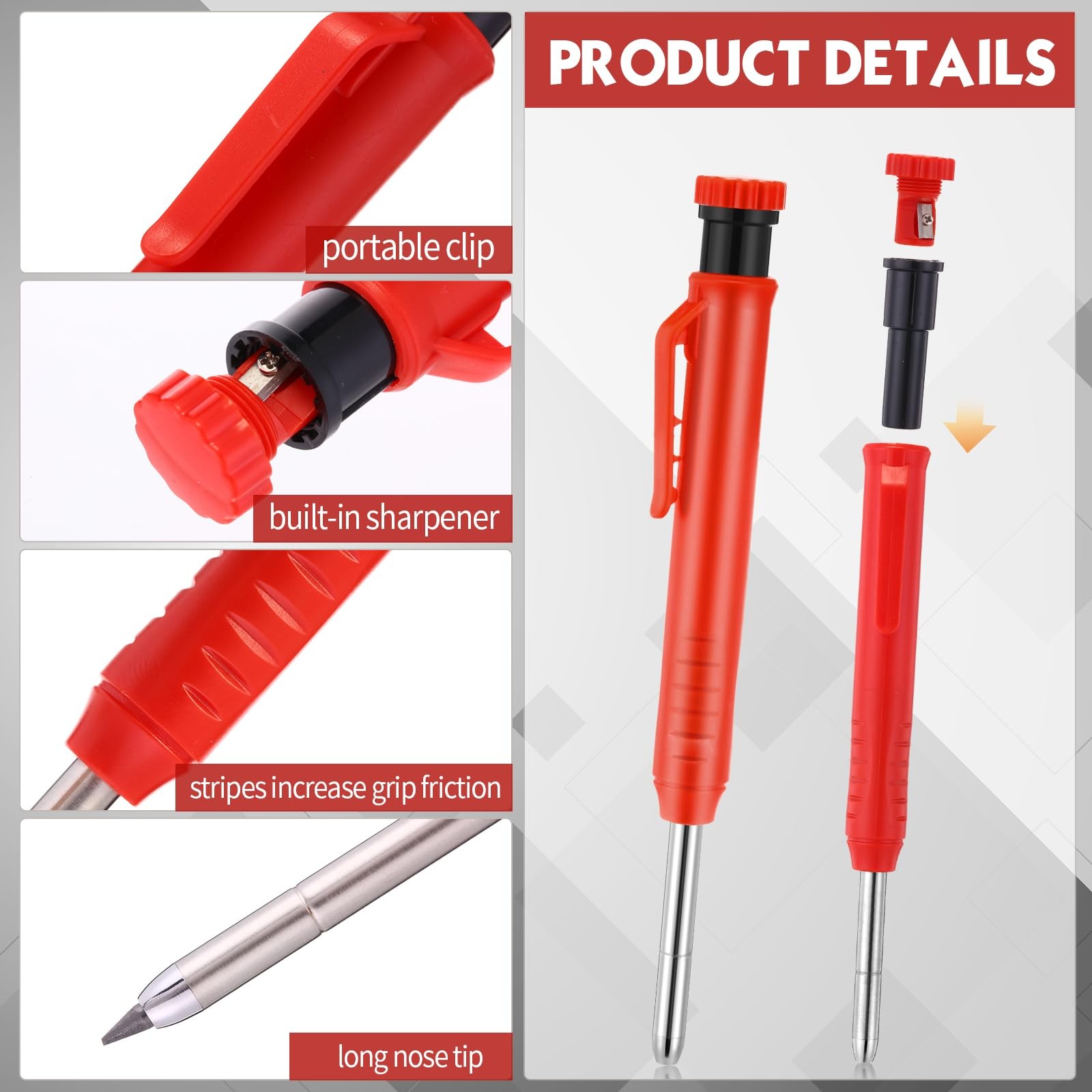 Mechanical Carpenter Pencils 2.8mm Construction Deep Hole Marker 8 Pack