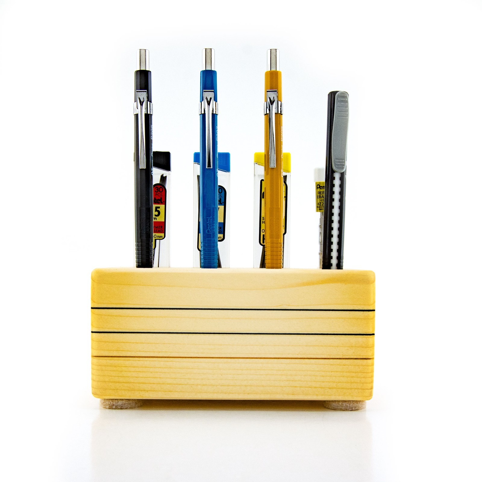 Pentel Sharp Mechanical Pencils Set Striped Wood Display Stand 0.5 0.7 0.9mm