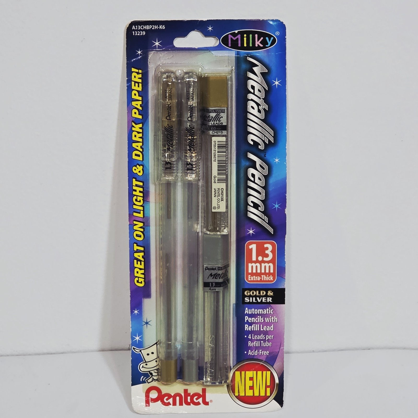 Vintage NOS Pentel Milky Metallic Automatic Pencil Lead GOLD SILVER JAPAN 1.3mm