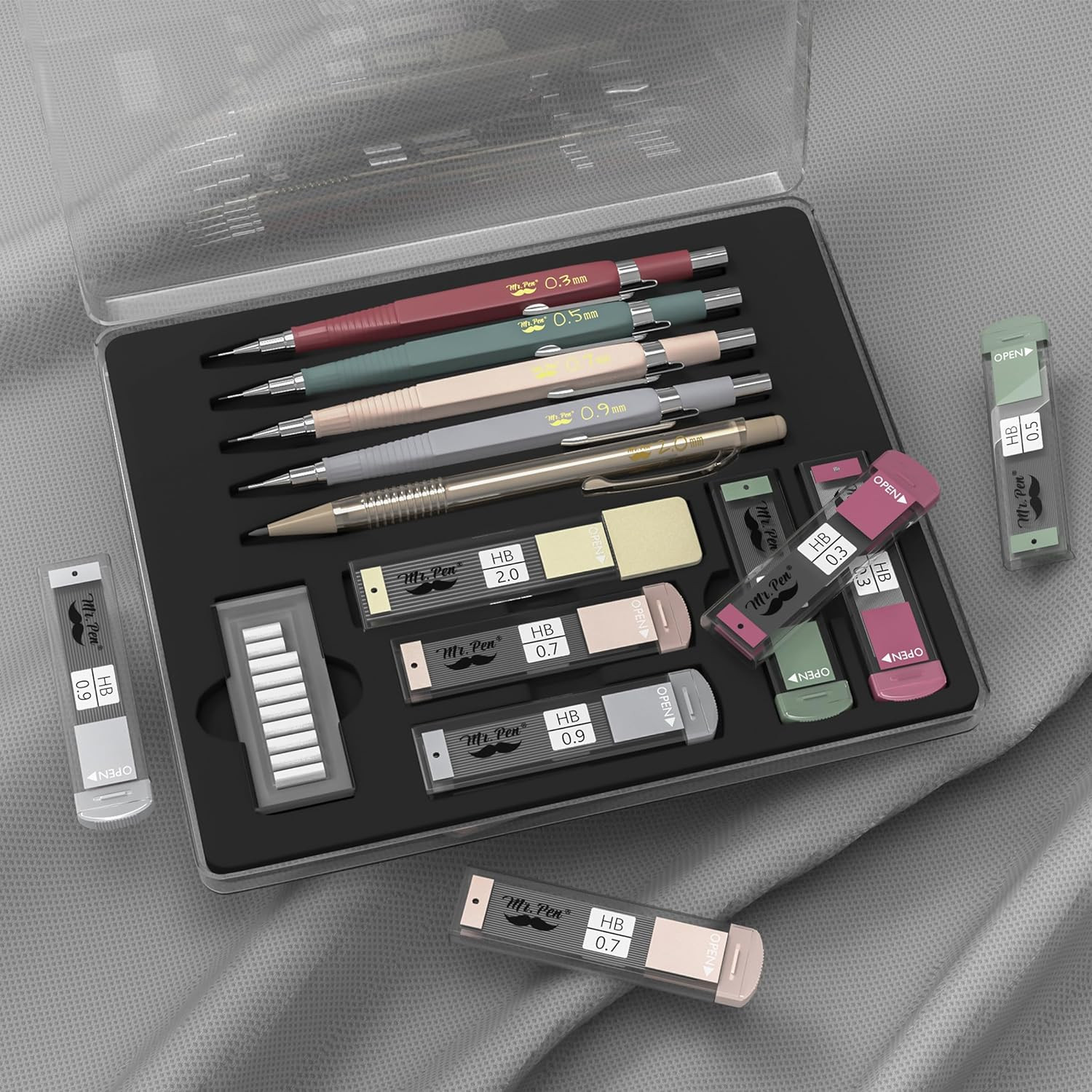 – Art Mechanical Pencil Set, 5 Vintage Mechanical Pencils (0.3, 0.5, 0.7, 0.9, 2