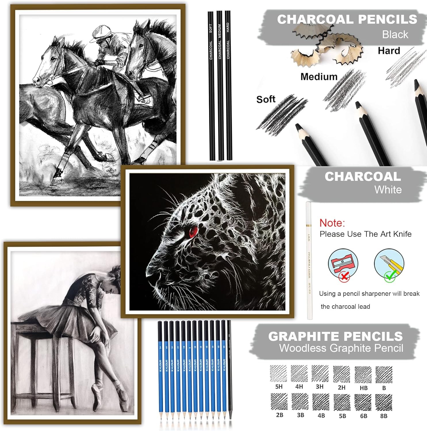 KALOUR 34 Sketching Pencil Set with Sketchbook – 1 Count (Pack of 34), Grey