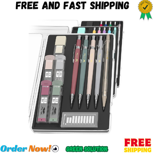 Complete Mechanical Pencil Set – 5 Sizes 0.3 to 2.0 mm for Precision Drawing