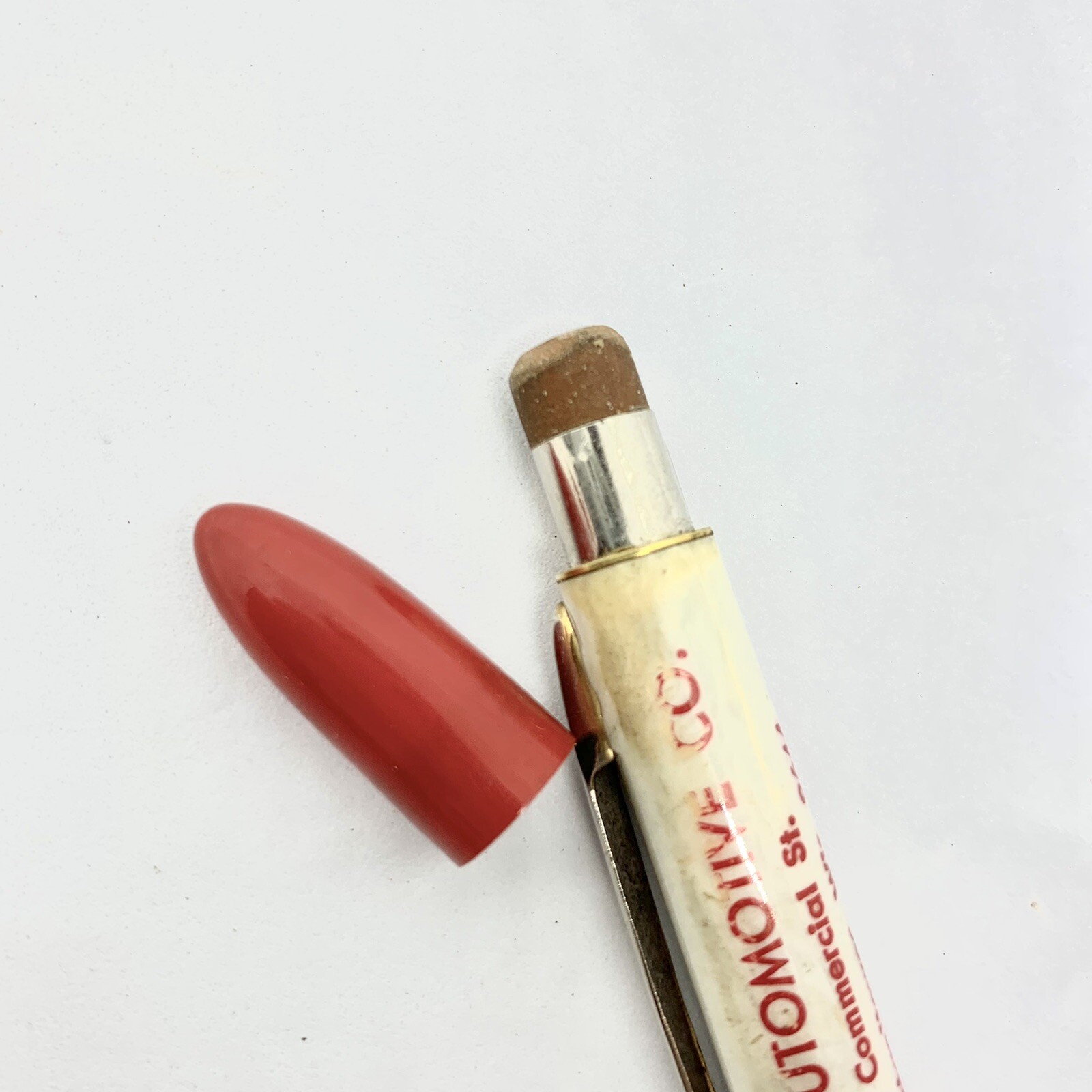 Vintage Redipoint Mechanical Pencil Advertising Automotive White Red Bakelite