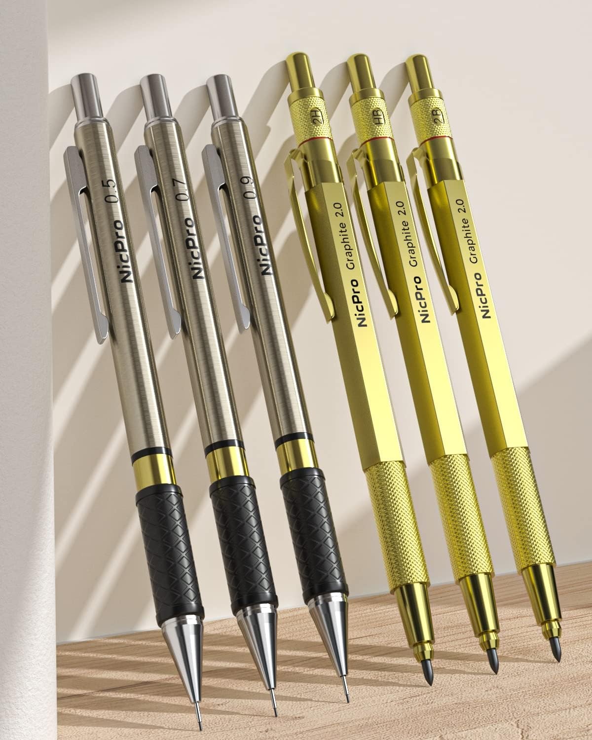 30PCS Art Mechanical Pencils Set in Leather Case, Gold Metal Drafting Pen