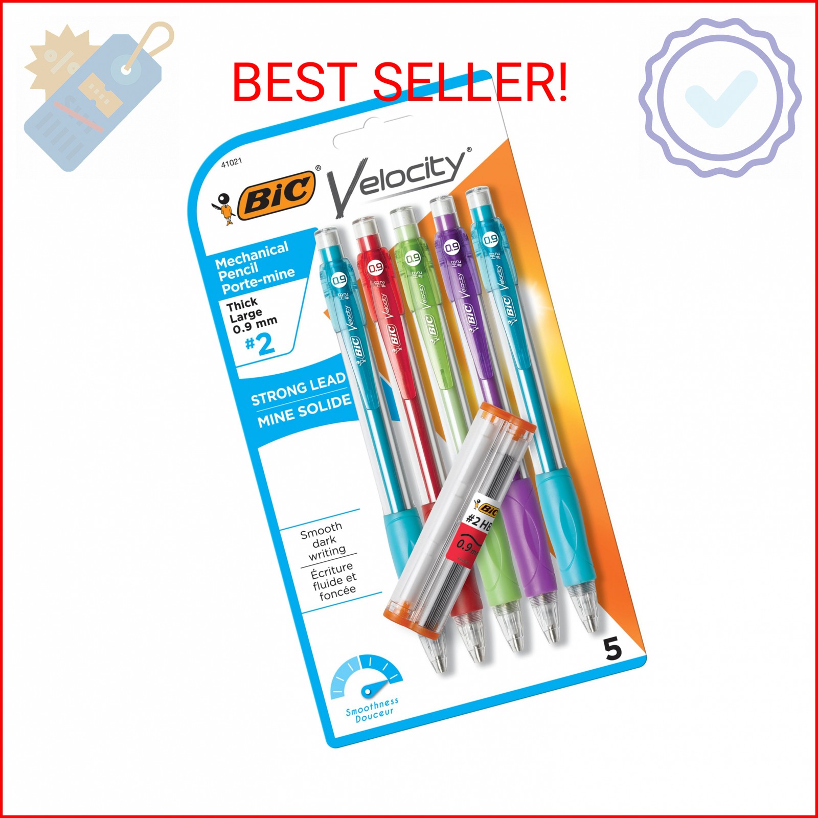 BIC Velocity Strong Lead Mechanical Pencils, With Colorful Barrel, Thick Point (