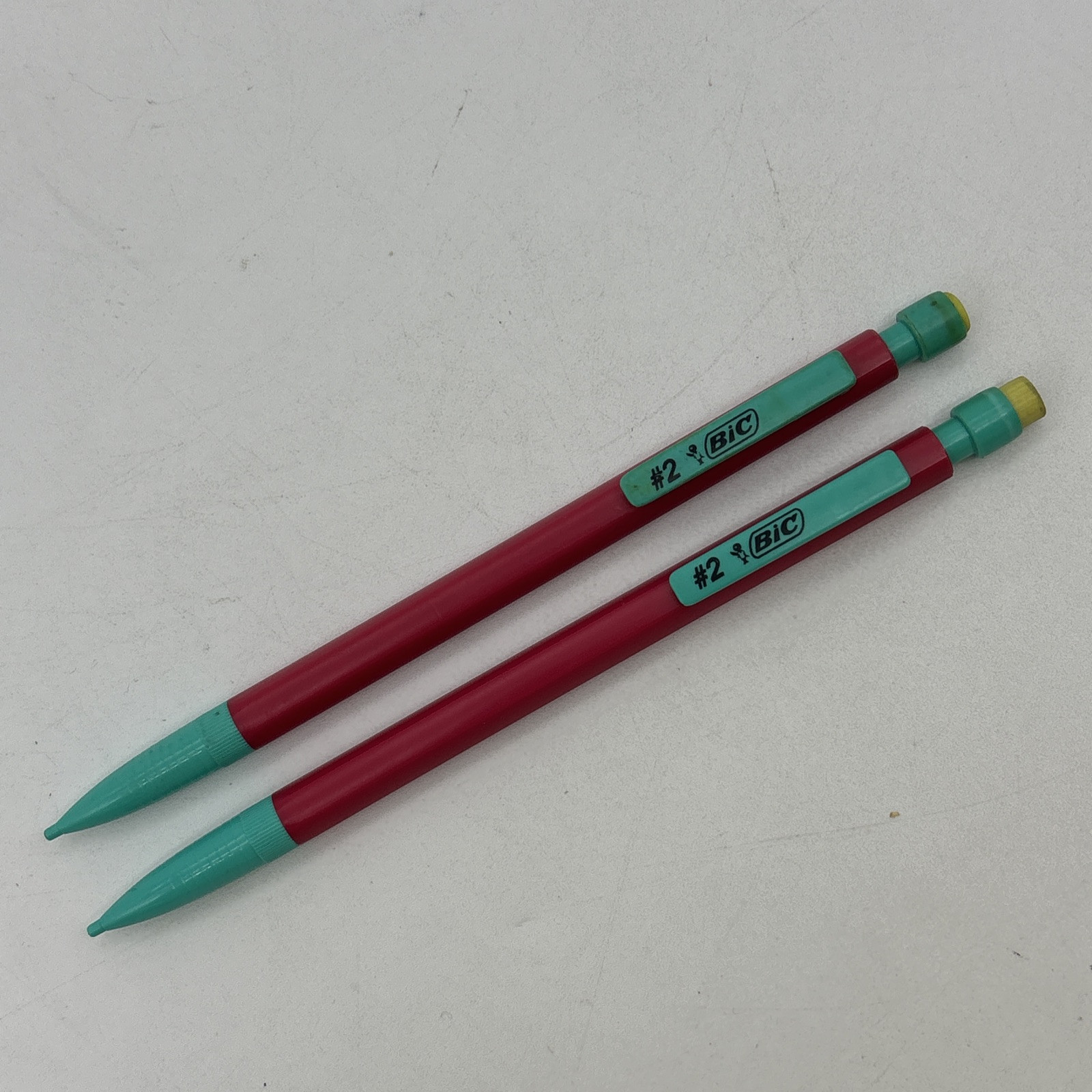 Bic #2 Mechanical Pencils Pink And Blue Green Fuchsia And Turquoise 90s Lot Of 2