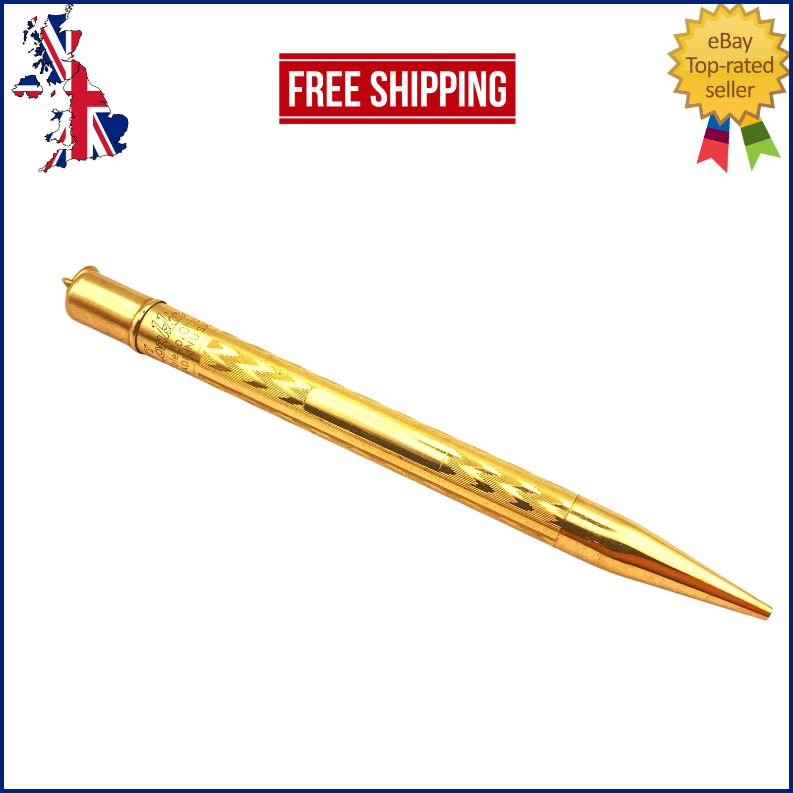 VINTAGE CONKLIN RING TOP PENCIL IN ROLLED GOLD CHECK PATTERN MADE IN USA