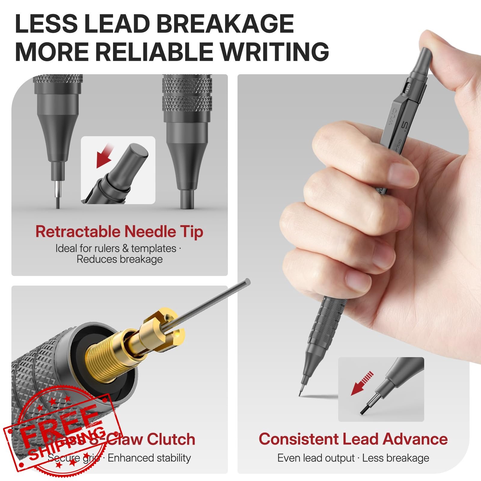 WUO Metal Mechanical Pencil Set 0.3-2.0mm Grey Leads