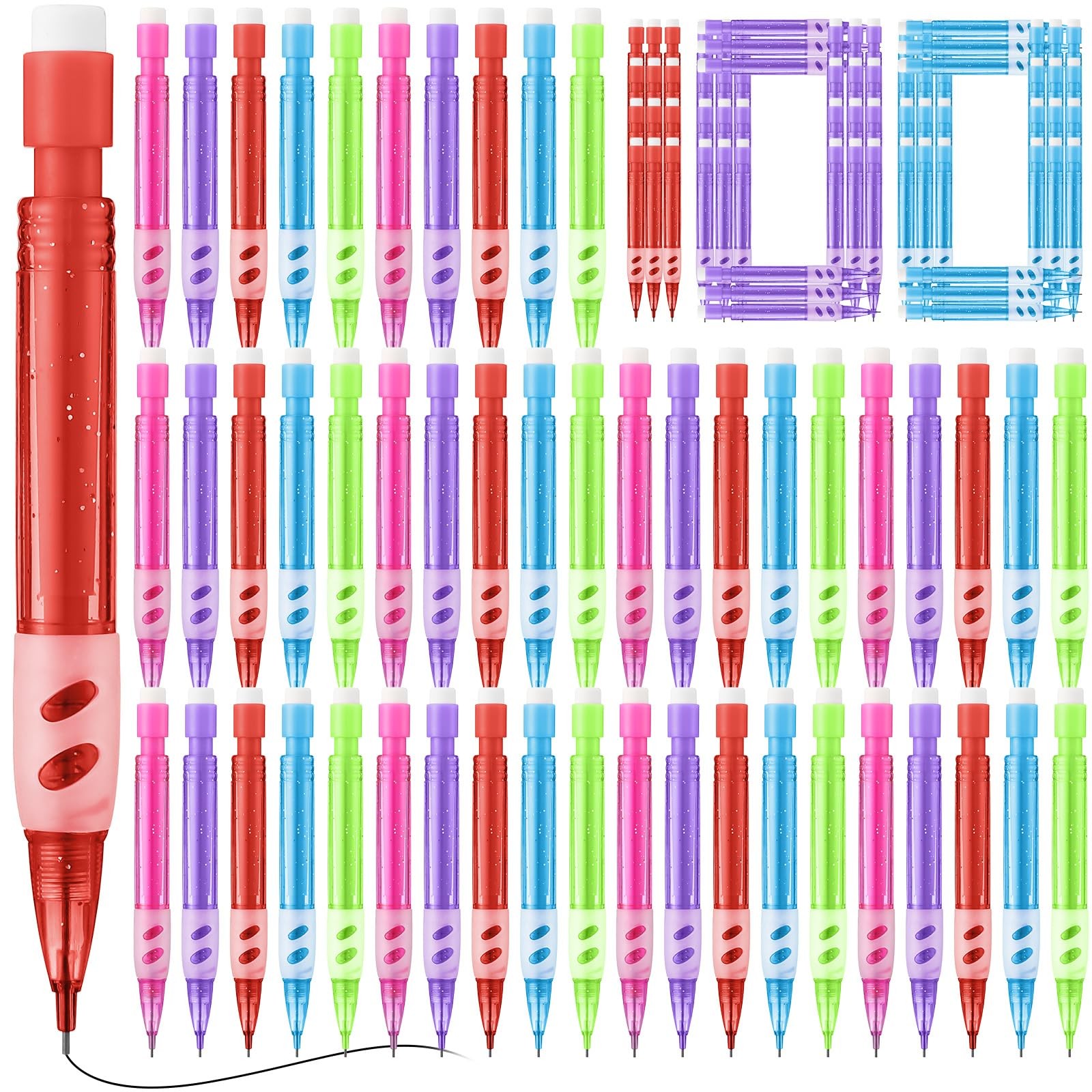 100 PCS Mini Mechanical Automatic Pencils Erasers 0.7mm Small Point Office