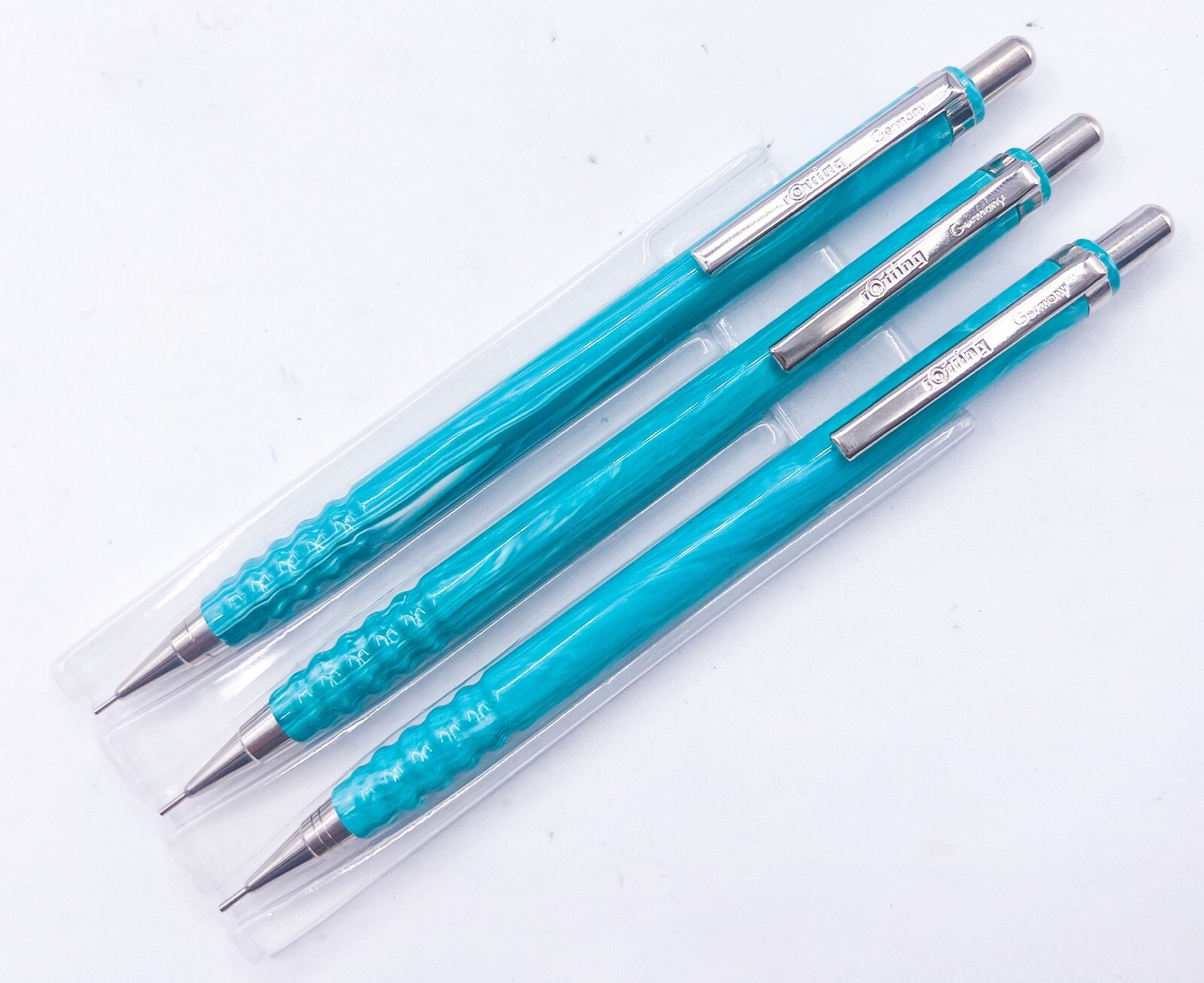 NOS rotring tikky special mechanical pencil 3pcs marble Green with pouch