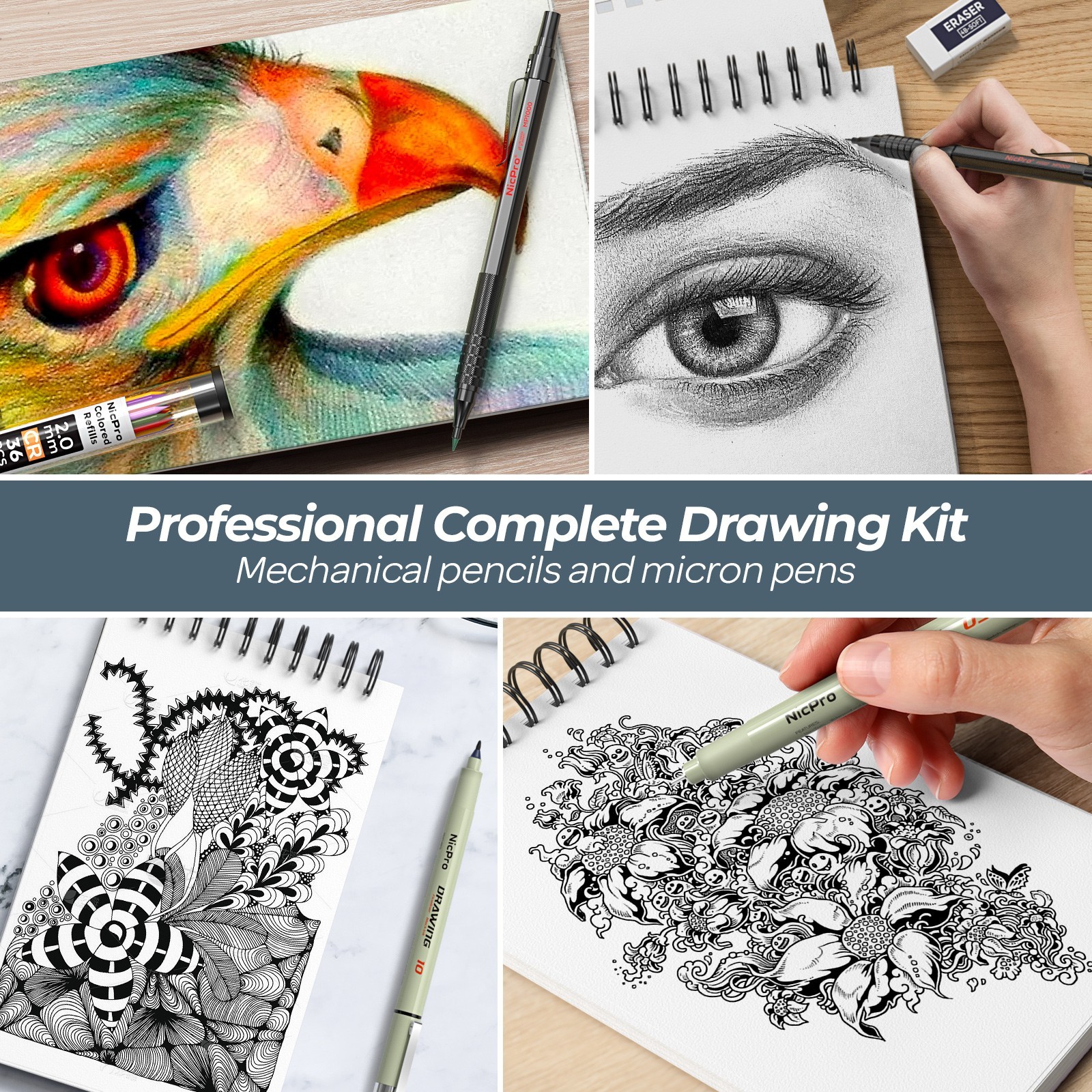 Nicpro 58PCS Art Drawing Supplies Kit in Leather Case