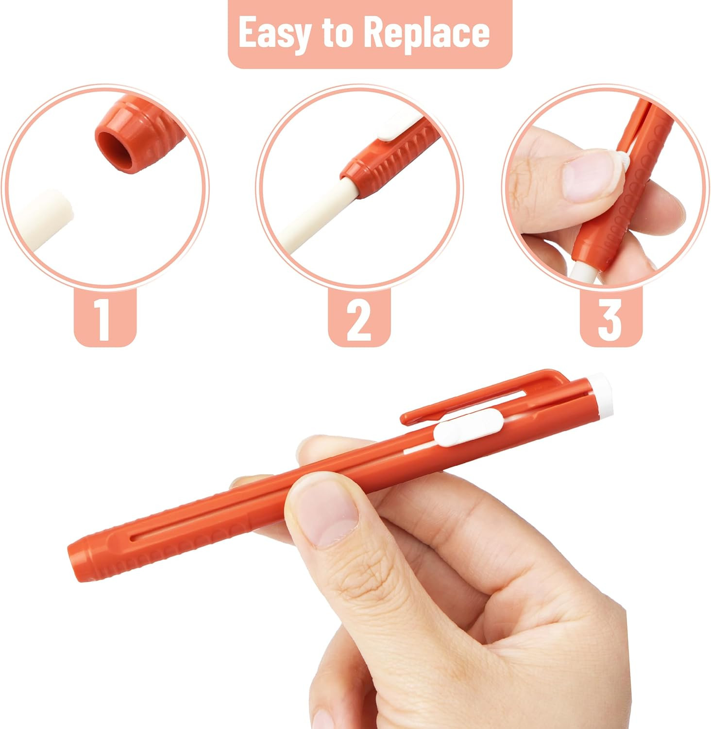 – Retractable Mechanical Eraser Pens, 6 Pack, Coral Colors | Latex-Free Precisio