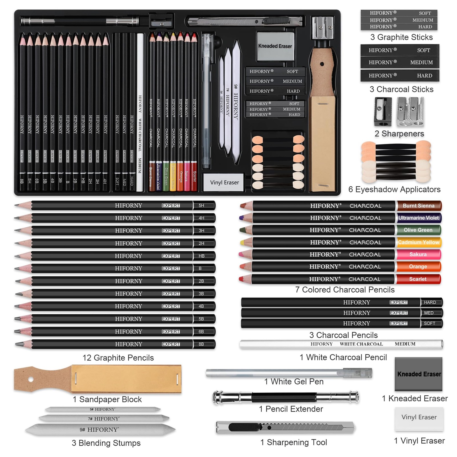 HIFORNY 46 PCS Sketching Drawing Pencil Set,Sketch 1 Count (Pack of 46)