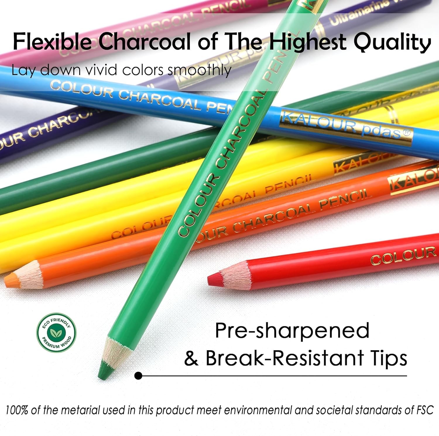 24 Premium Colored Charcoal Pencils Drawing 24 Count (Pack of 1), Multicolor