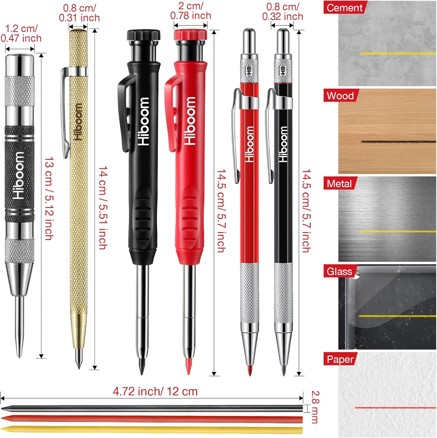 Hiboom 10 Pack Mechanical Carpenter Pencils Set with Sharpener & 36Pcs 2.8Mm Ref