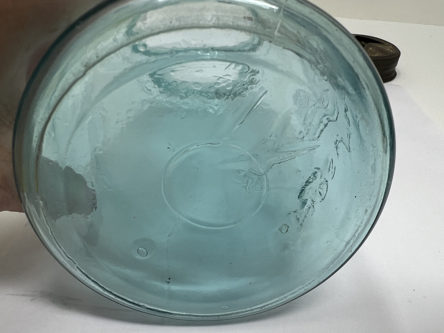 Antique Rare Fruit Jar Qt. Ball Mason Air Bubbles Blue