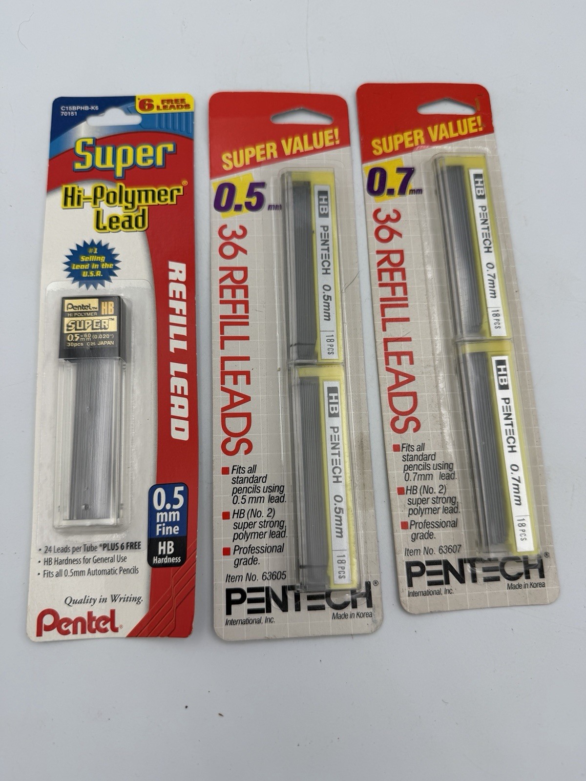 Lot Of 3 Packs Pentech Pentel Refill Lead 0.5 & 0.7mm Vintage 1987 Unopened