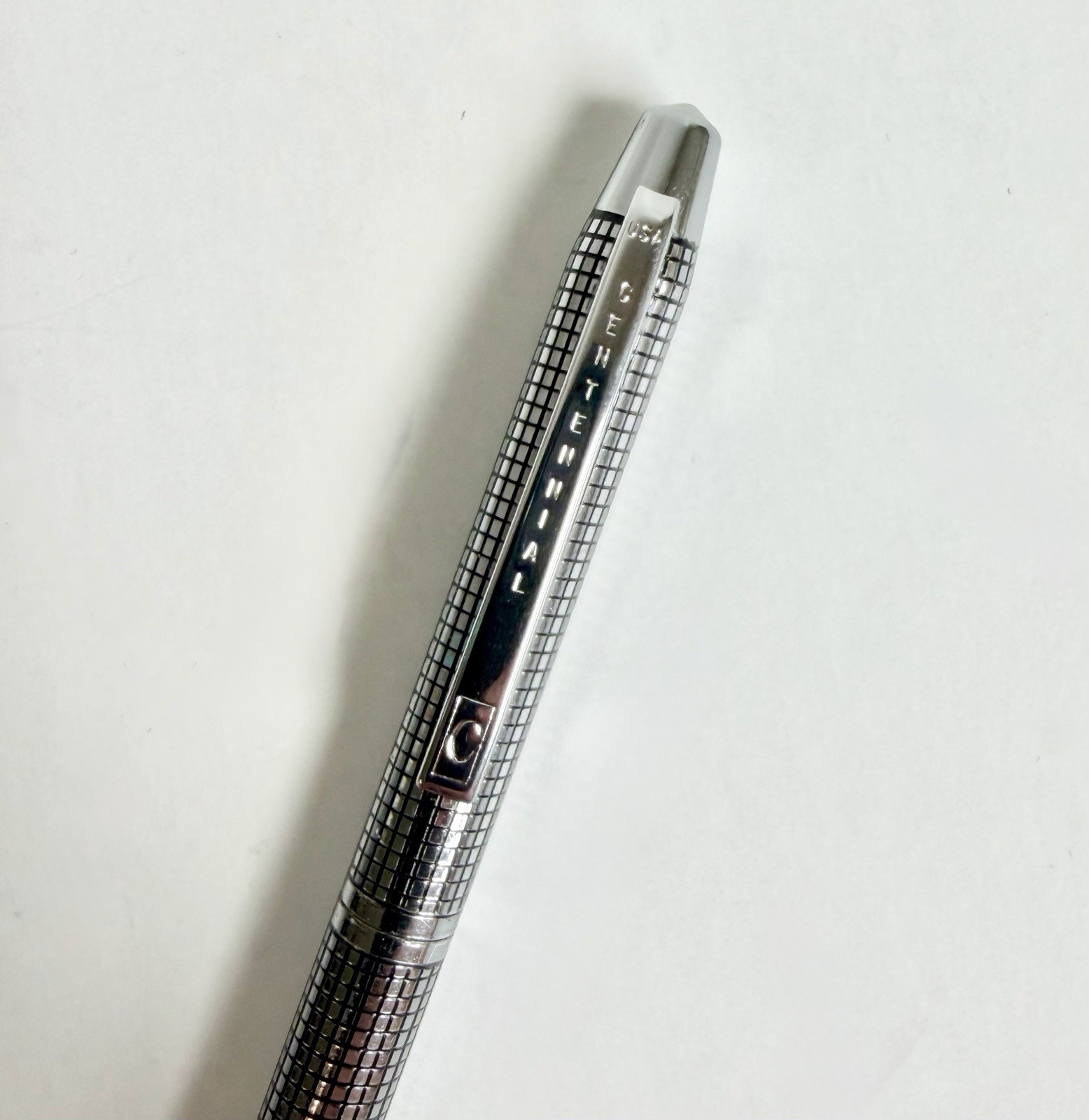 Vintage Centennial Mechanical Pencil Silver Tone Black Grid Pattern Excellent