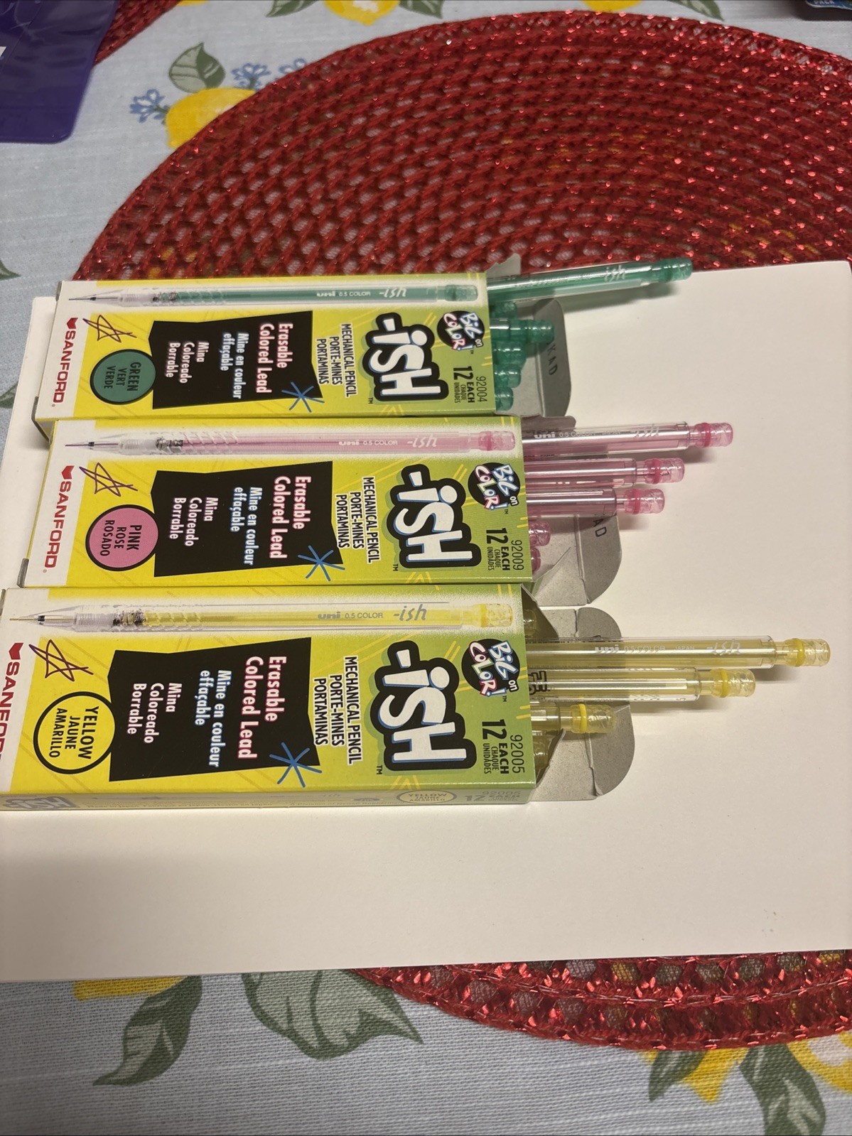 VTG Sanford ISH Erasable Colored Mechanical Pencils Green/Pink/Yellow-11 each!