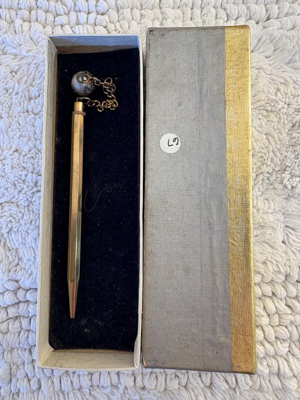 Vintage yellow gold-filled ring-top travel pencil. With Box And Refills