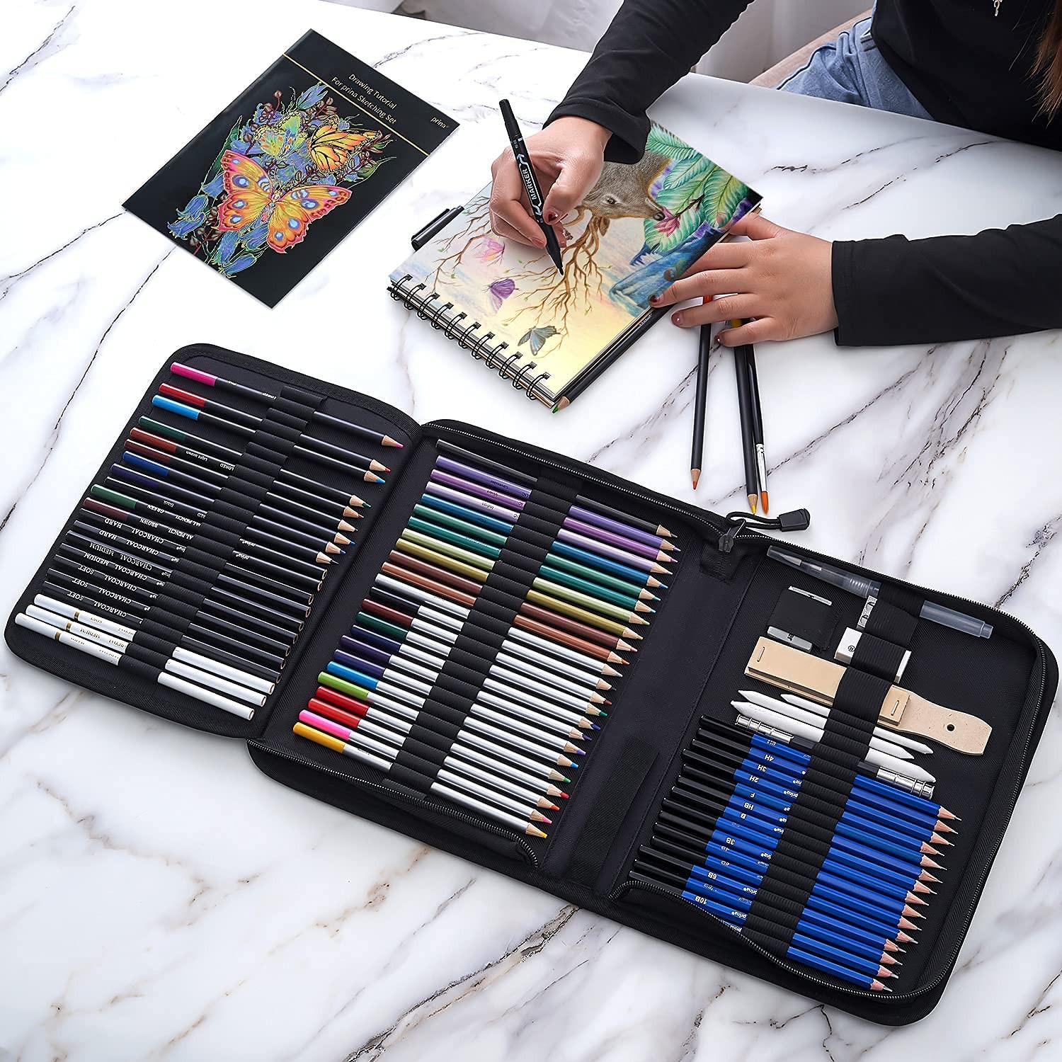 Prina 76 Pack Drawing Set Sketching Kit, Pro Art Supplies with Multicolor