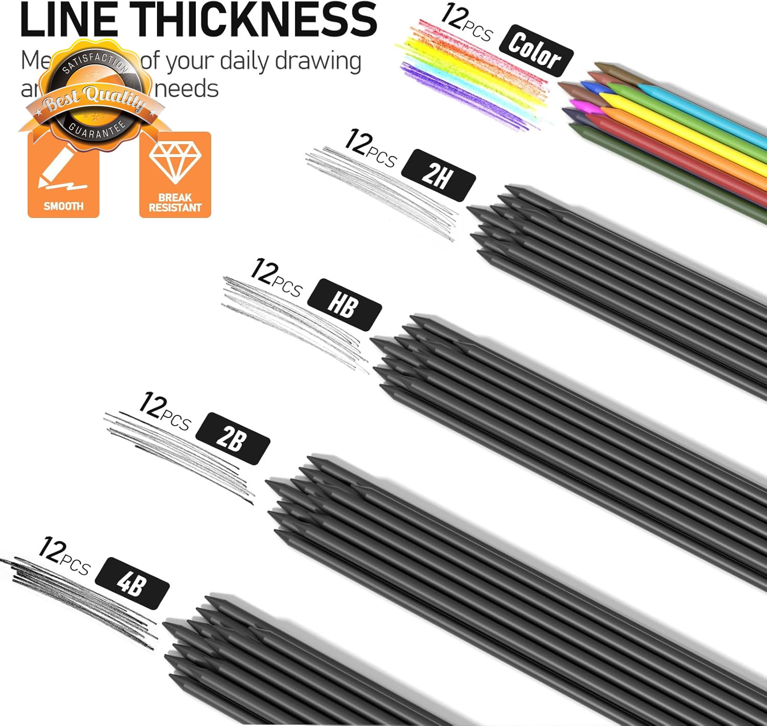 2MM Mechanical Pencil Set Artist Metal Lead Holder 60 Refills Eraser 70