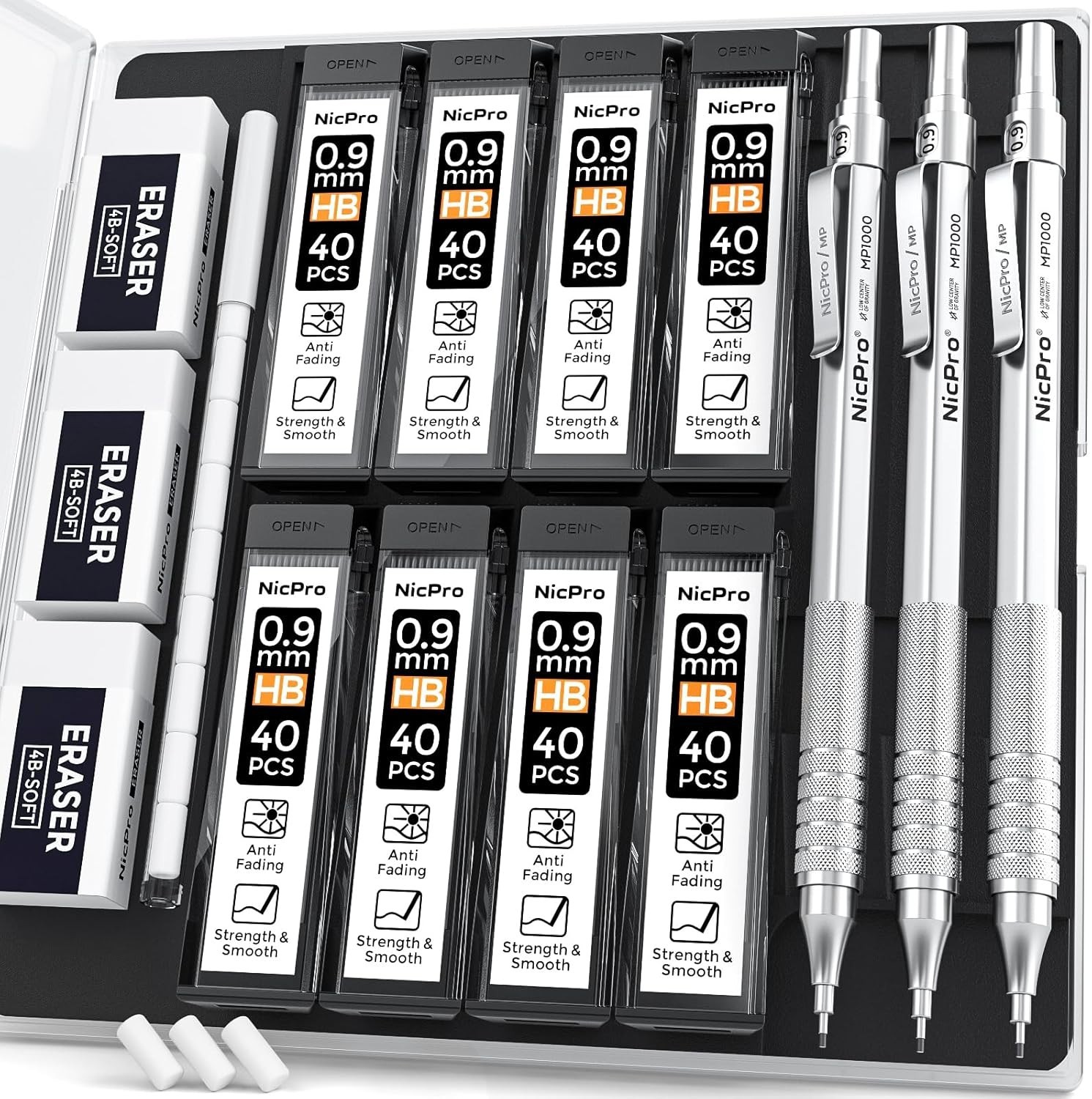 0.9 mm Metal Mechanical Pencil Set w Case with 3PCS MP1000 0.9mm Drafting Penci