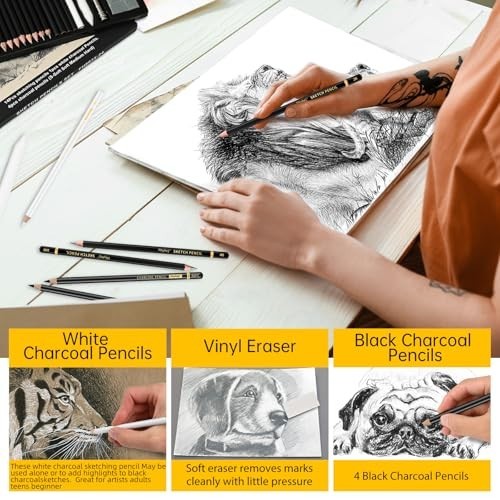 Drawing Pencil Set 24 Pieces Graphite Sketching Pencils for Artists Black