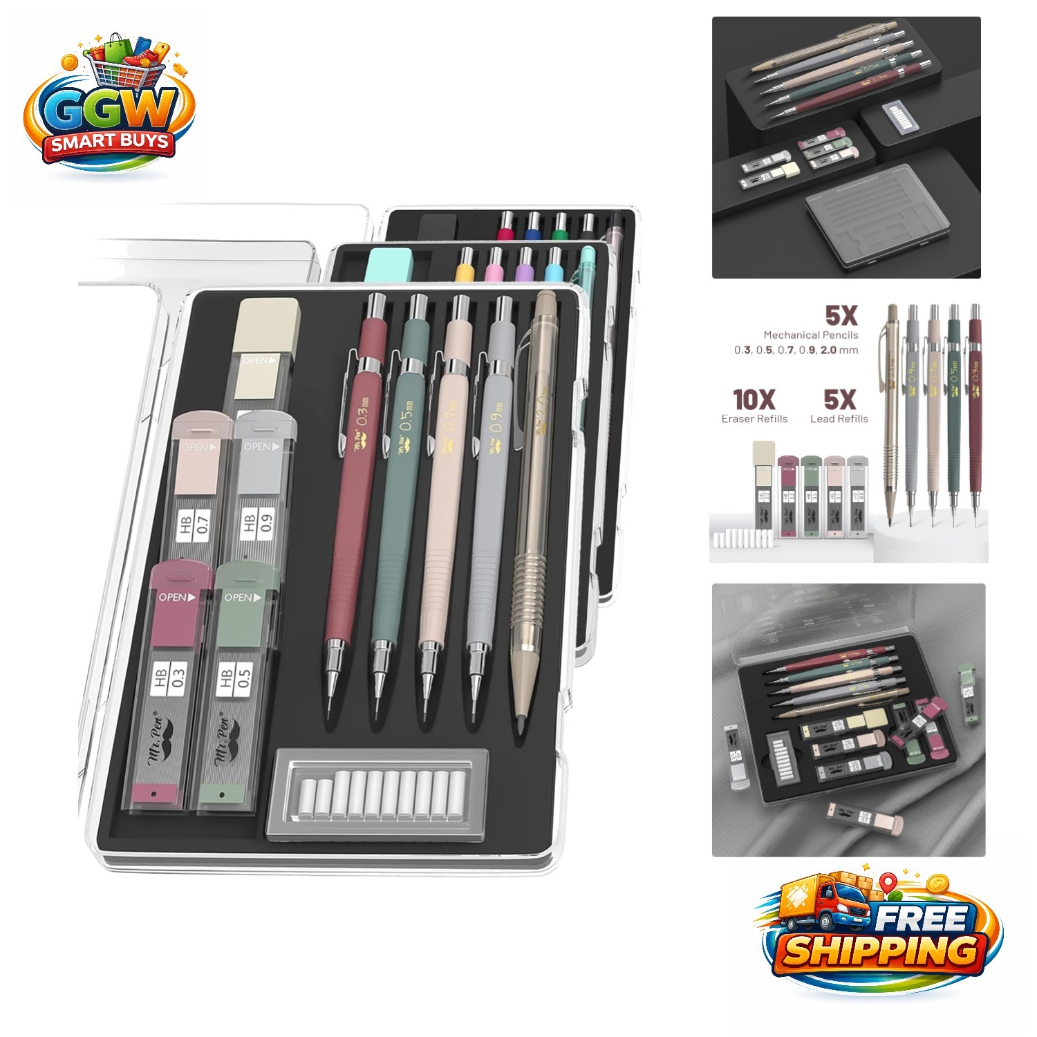 Versatile Mechanical Pencil Set with 5 Sizes for Sketching, Writing & Drawing