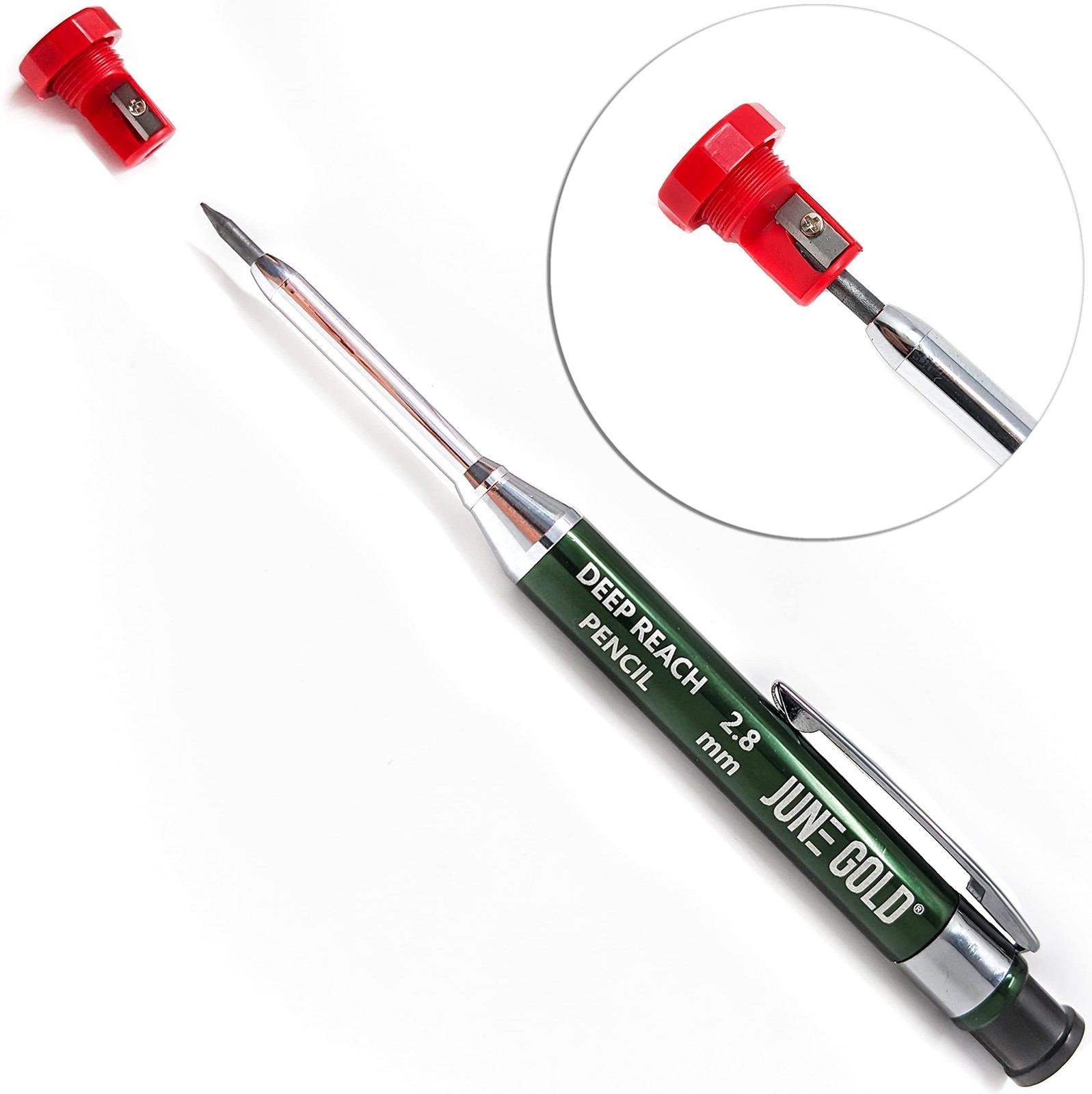 June Gold 2.8 mm Deep Reach Metal Carpenter Pencil, 1 Count (Pack of 37), Red