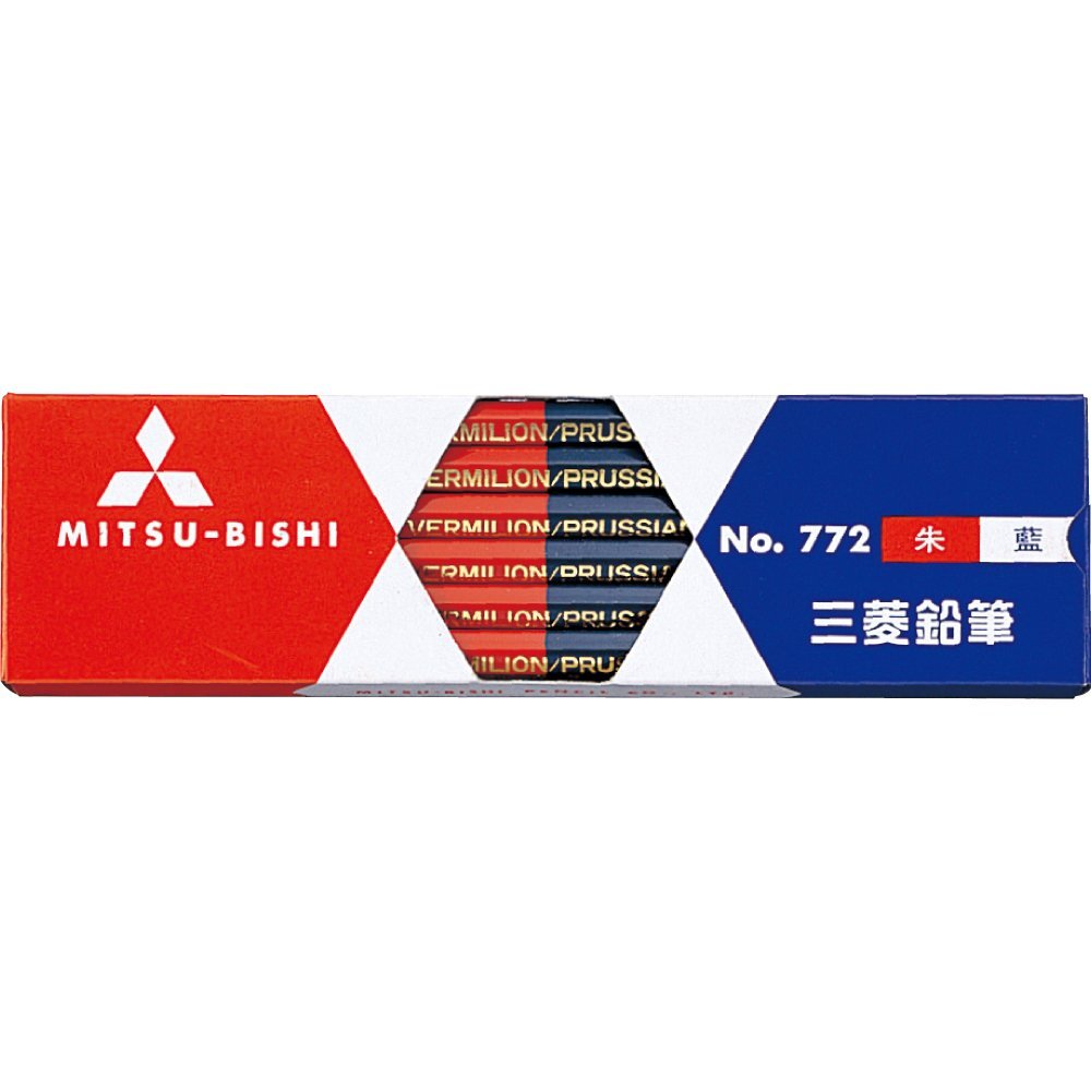 Mitsubishi Vermilion & Prussian Blue Pencil Hexagonal Body 1 dozen K772 NEW