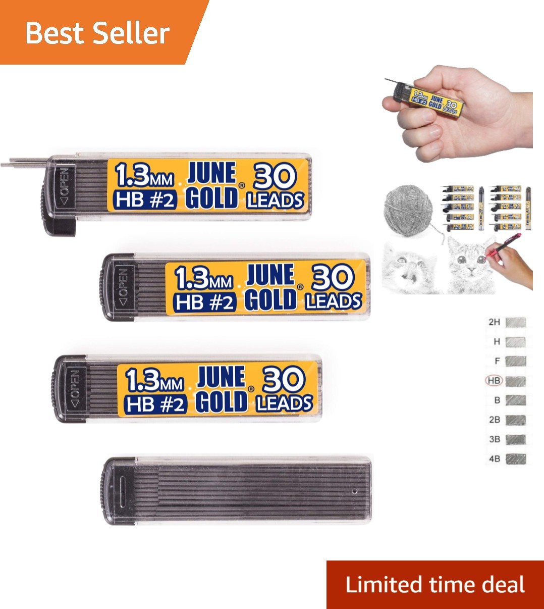 HB Graphite Lead Refill – 120 Pieces, 1.3 mm, Break-Resistant, 4 Dispensers