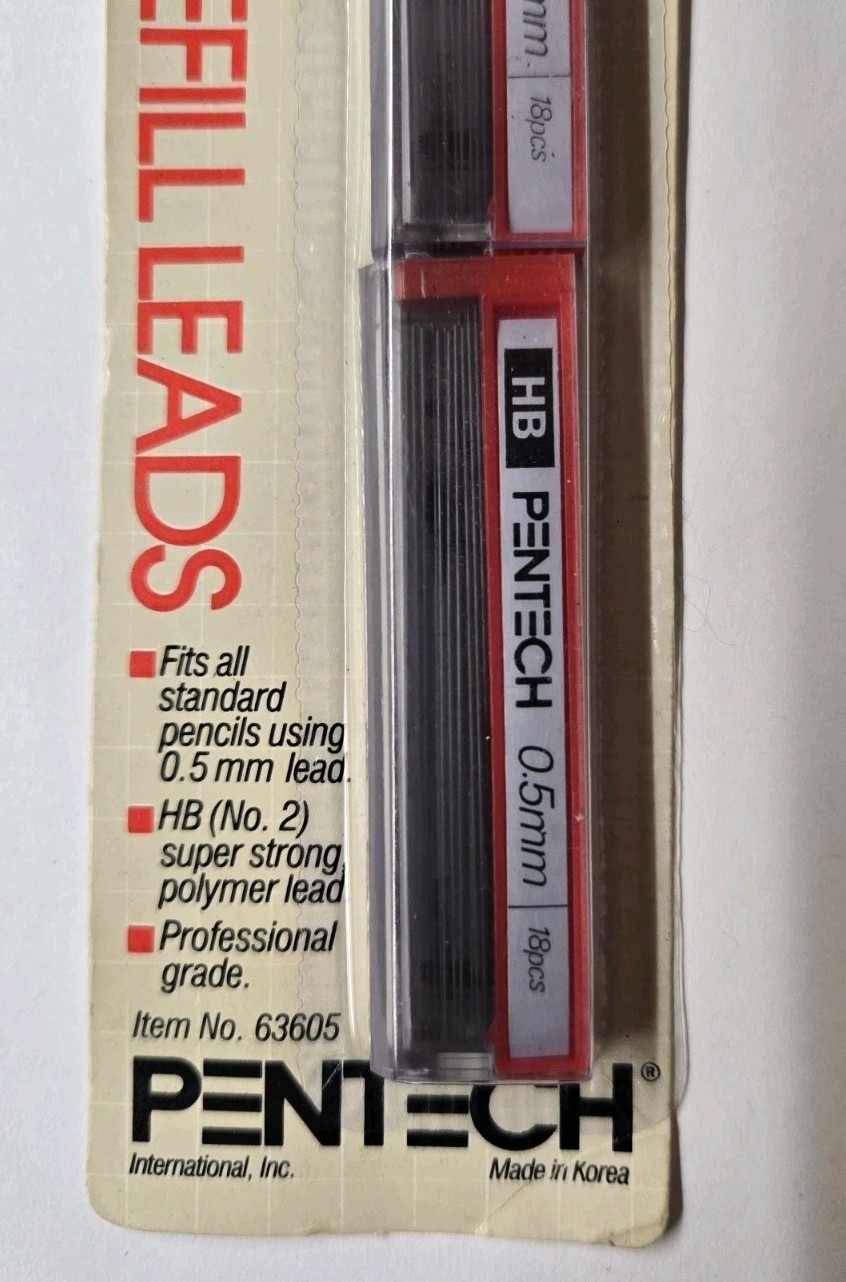 Vintage 1987 NOS Pentech Mechanical Pencil Lead 36 Refills 0.5MM 63605