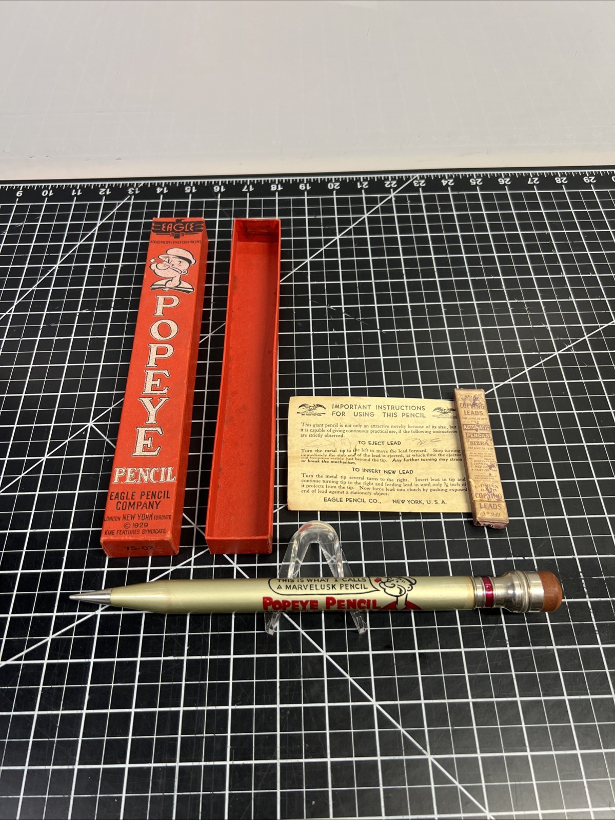 1929 Popeye Mechanical Pencil Eagle Company Original Box 944 Copying Leads 1920s