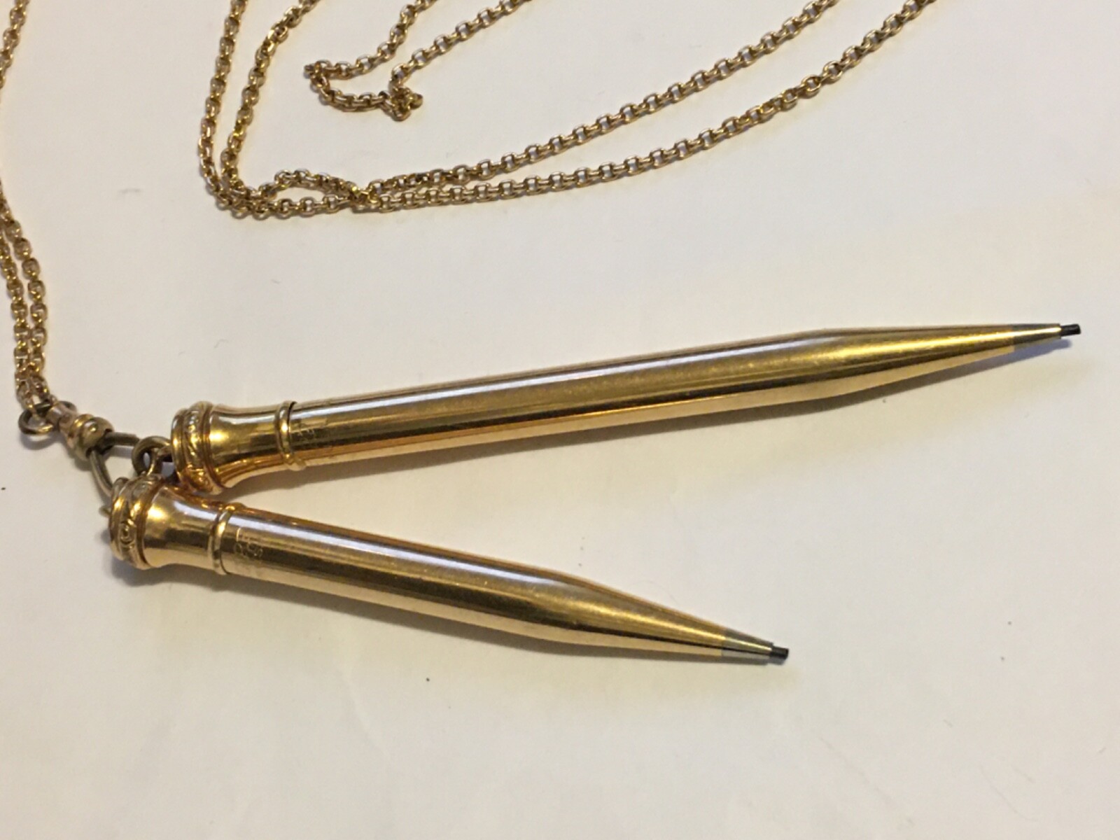 Vintage- 2 Wahl Eversharp Gold Filled Mechanical Pencils On A Long 26″ Chain