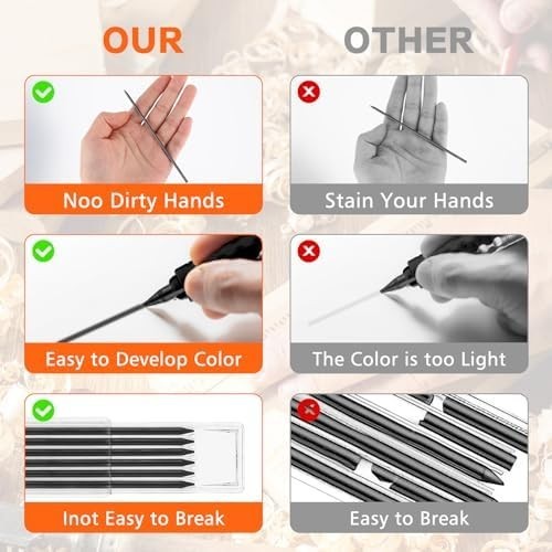 30 Pieces 2.8 Mm Pencil Lead Mechanical Carpenter Pencil Pica Dry Pencil Black
