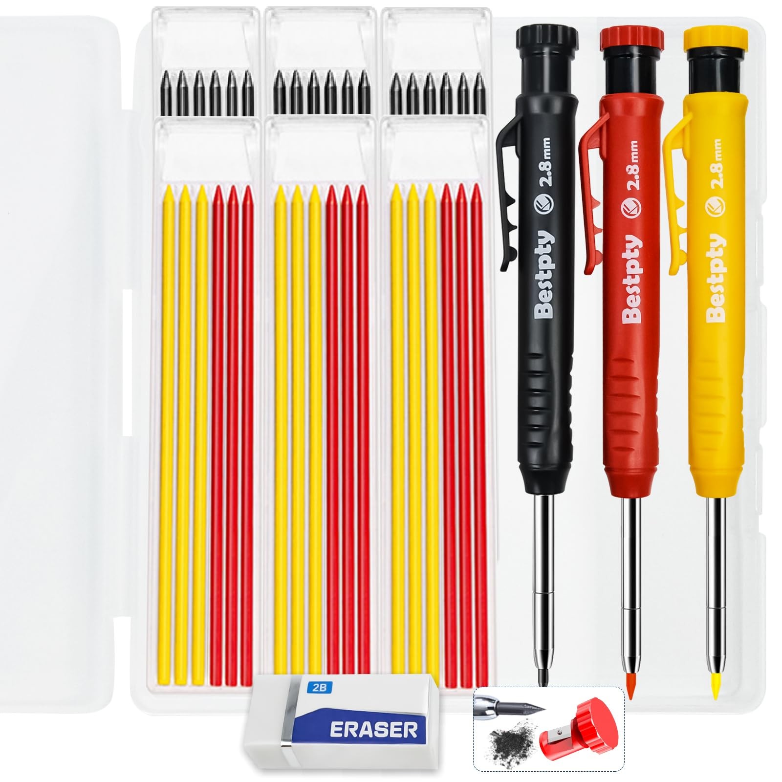 3PCS Carpenter Pencil with Sharpener,Mechanical Carpenter Pencil Set with 39 …