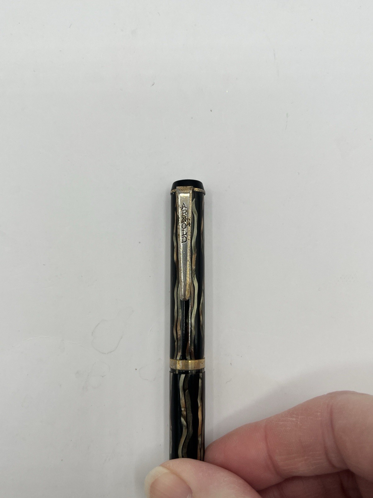 Vtg Arnold Twist Retractable Mechanical Pencil w/ Clip Black/Bown Marble Swirl