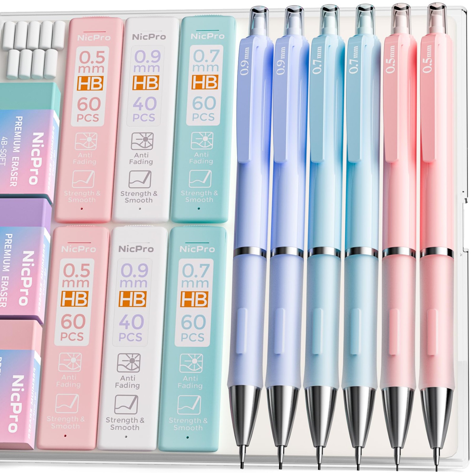 Nicpro 6PCS Pastel Mechanical Pencil Set, Cute Pencils Pink,Purple