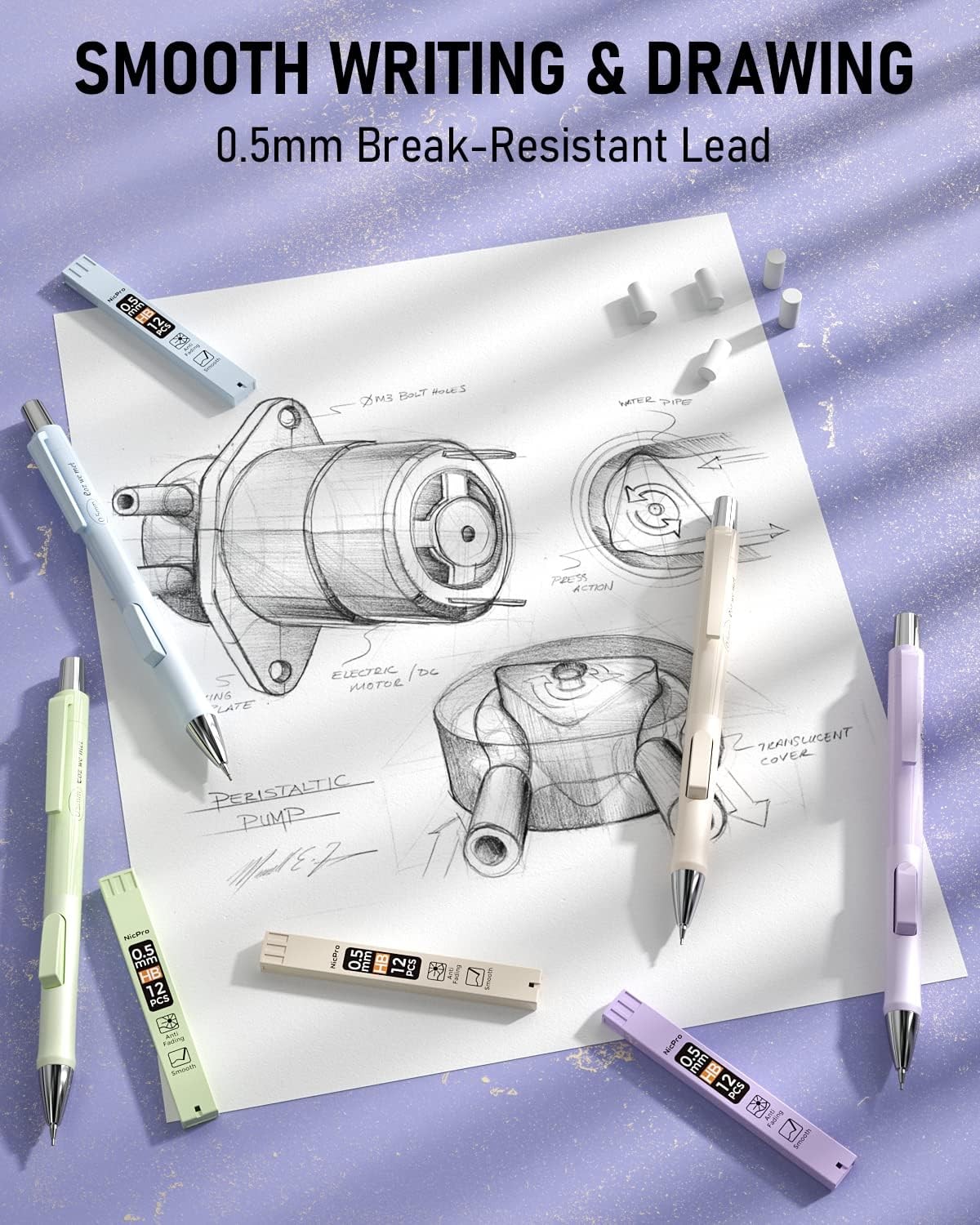 Lapices Mecanicos Pastel 4pcs 0.5mm Set 100 Minas Escritura Dibujo